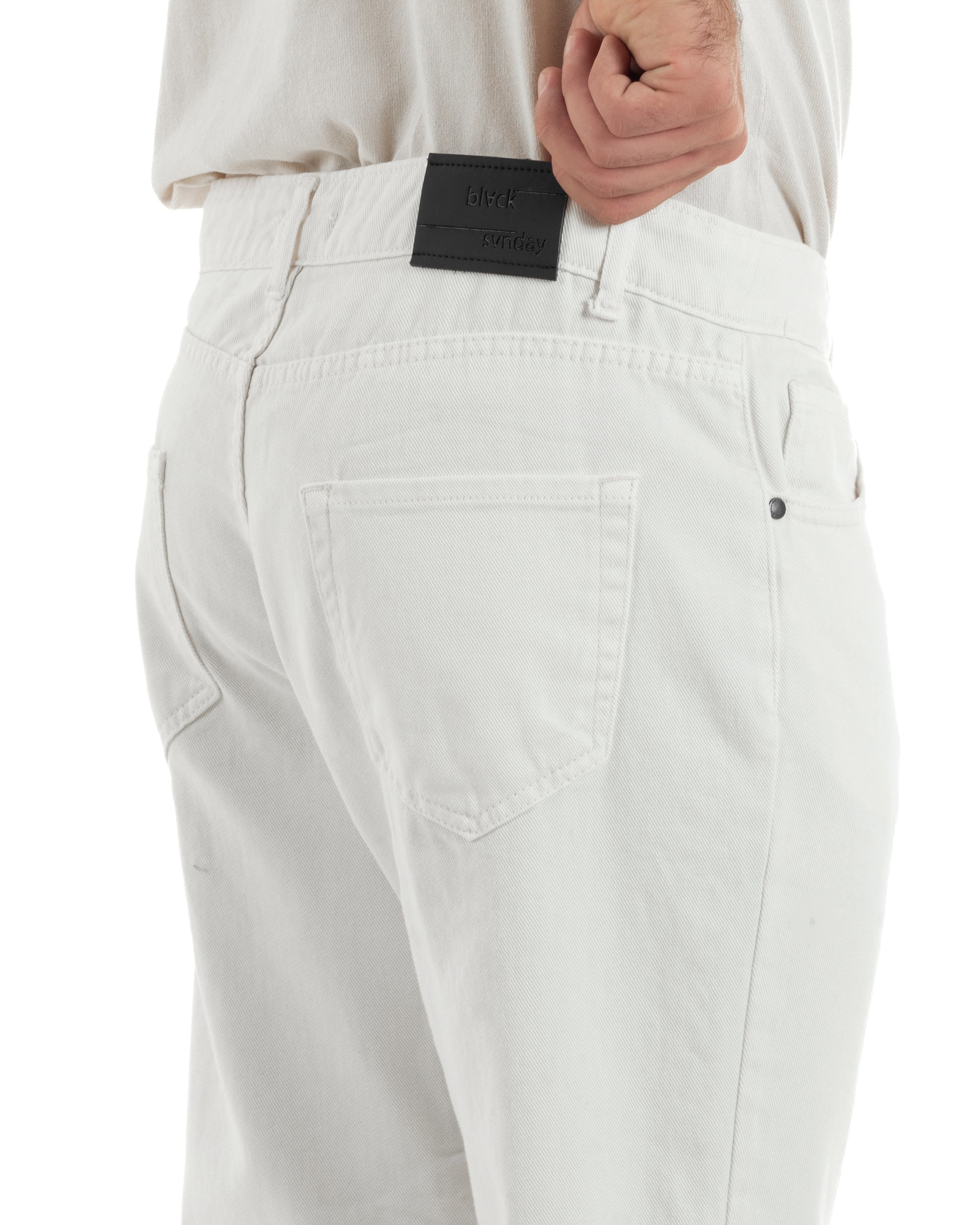 Jeans Uomo Loose Fit Pantaloni Cotone Casual Basic Bianco P6203A