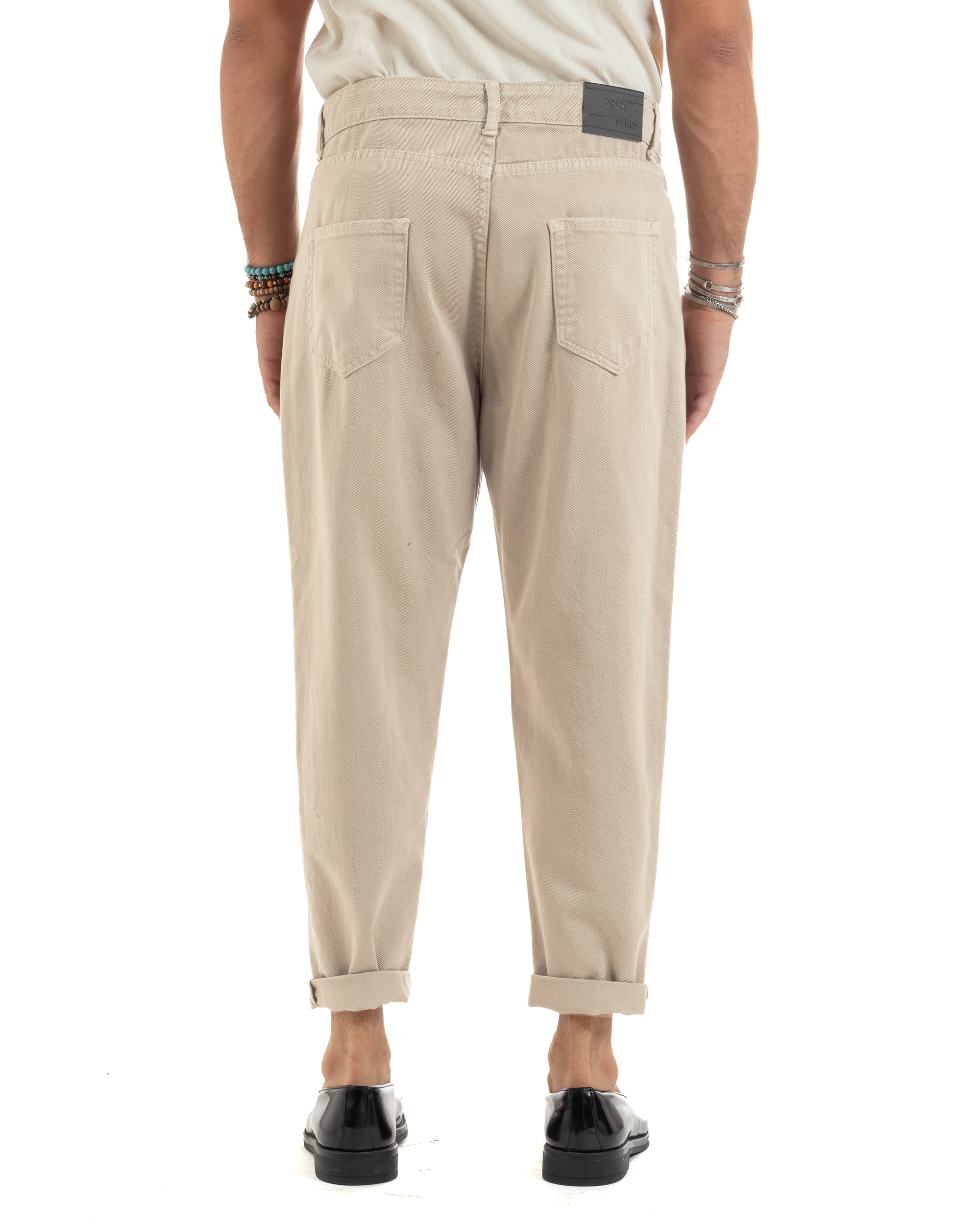 Jeans Uomo Loose Fit Pantaloni Cotone Casual Basic Beige P6204A