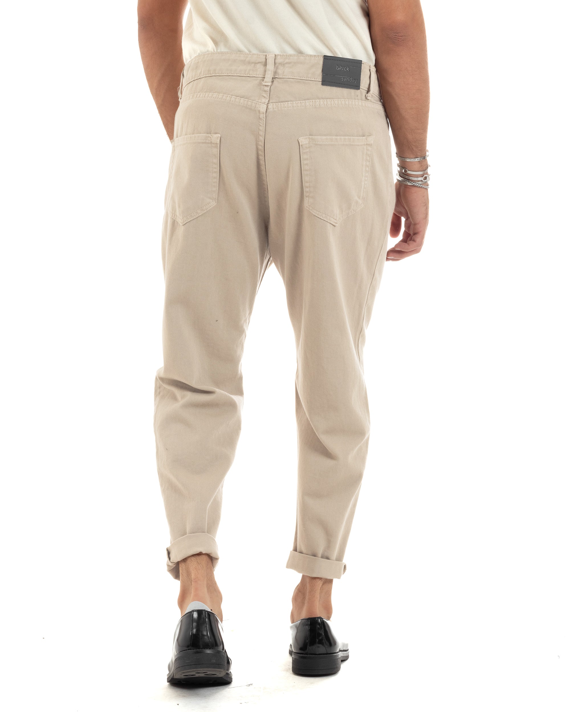 Jeans Uomo Loose Fit Pantaloni Cotone Casual Basic Beige P6204A