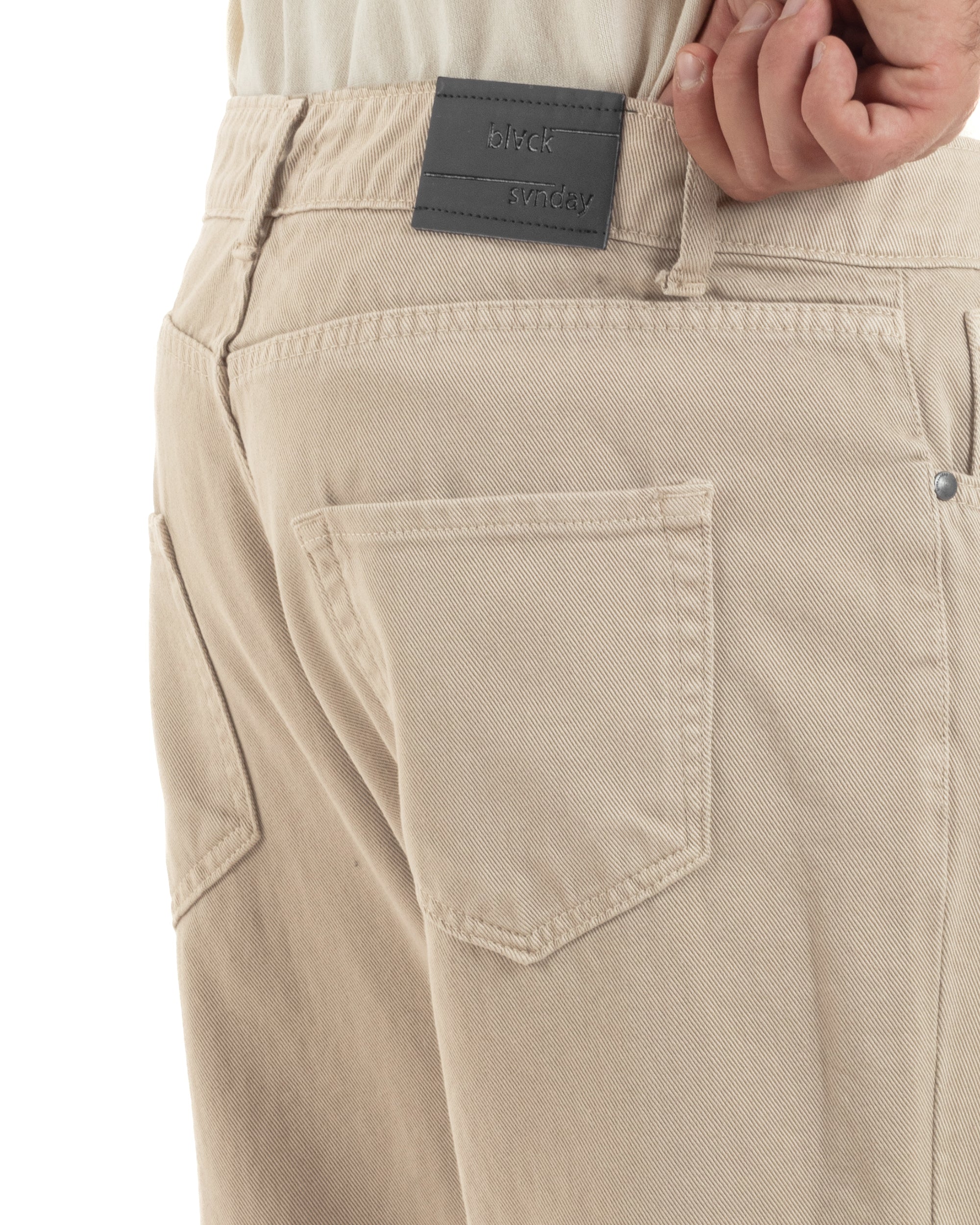 Jeans Uomo Loose Fit Pantaloni Cotone Casual Basic Beige P6204A