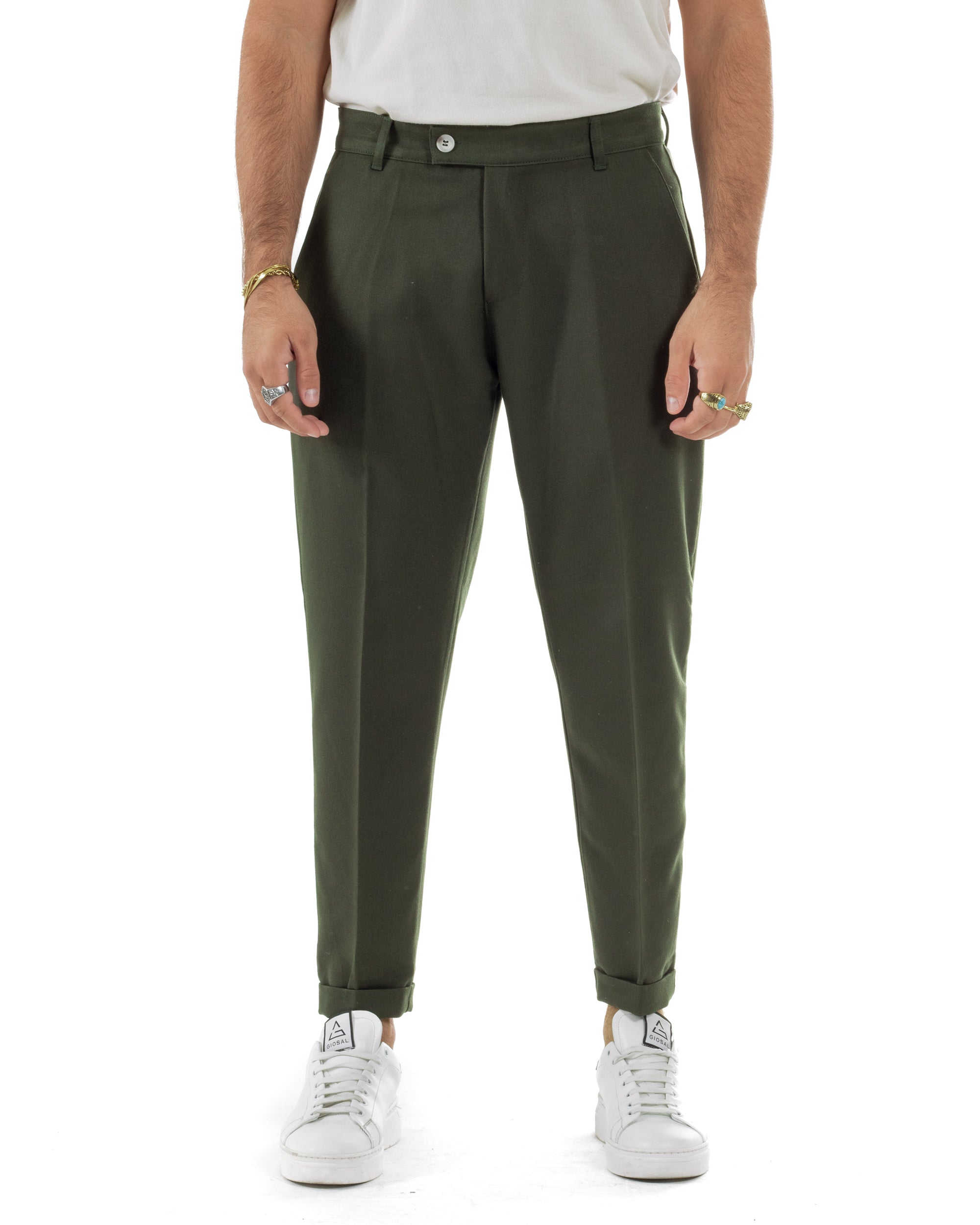 Pantaloni Uomo Viscosa Tasca America Classico Abbottonatura Allungata Casual Verde GIOSAL-P6212A