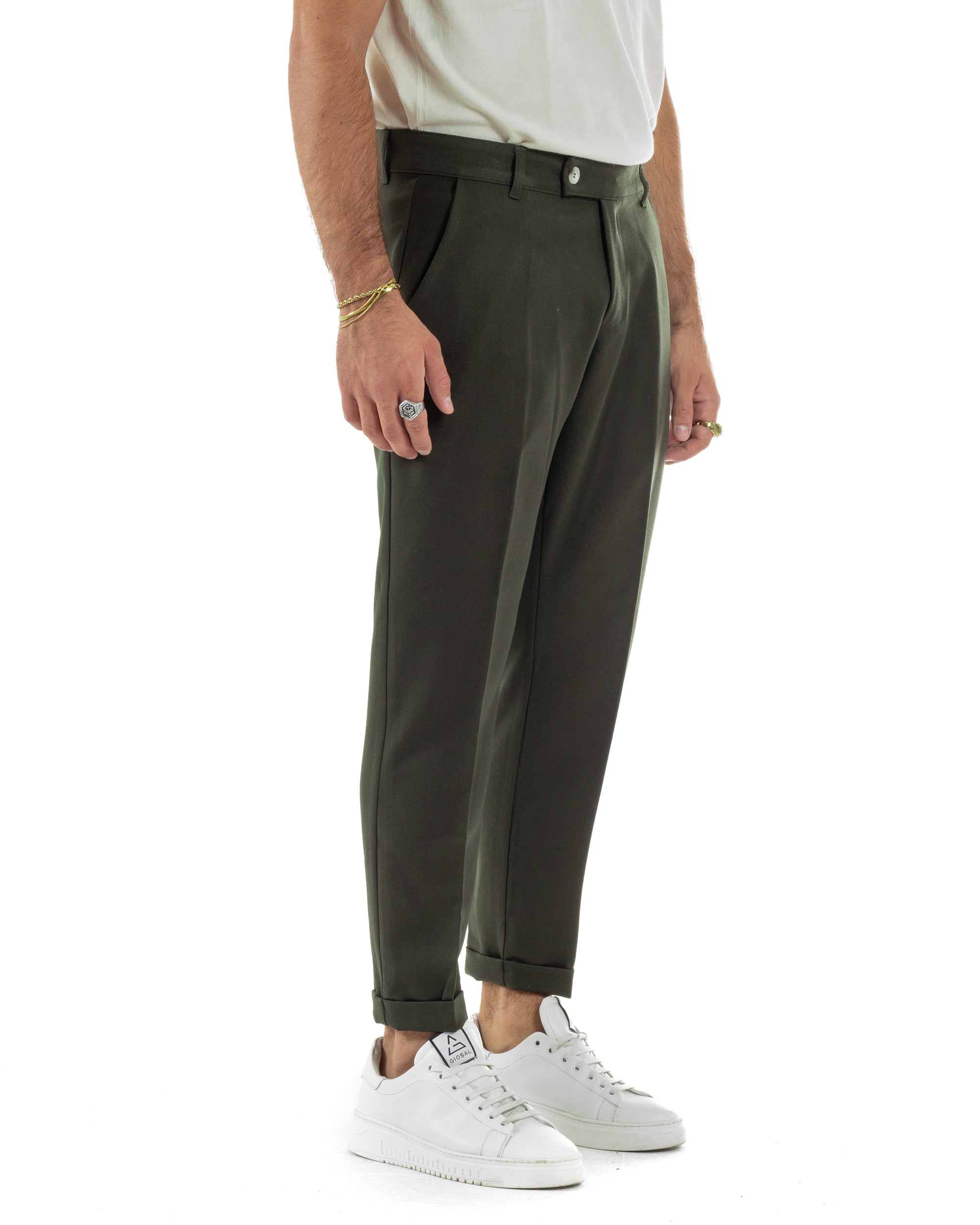 Pantaloni Uomo Viscosa Tasca America Classico Abbottonatura Allungata Casual Verde GIOSAL-P6212A