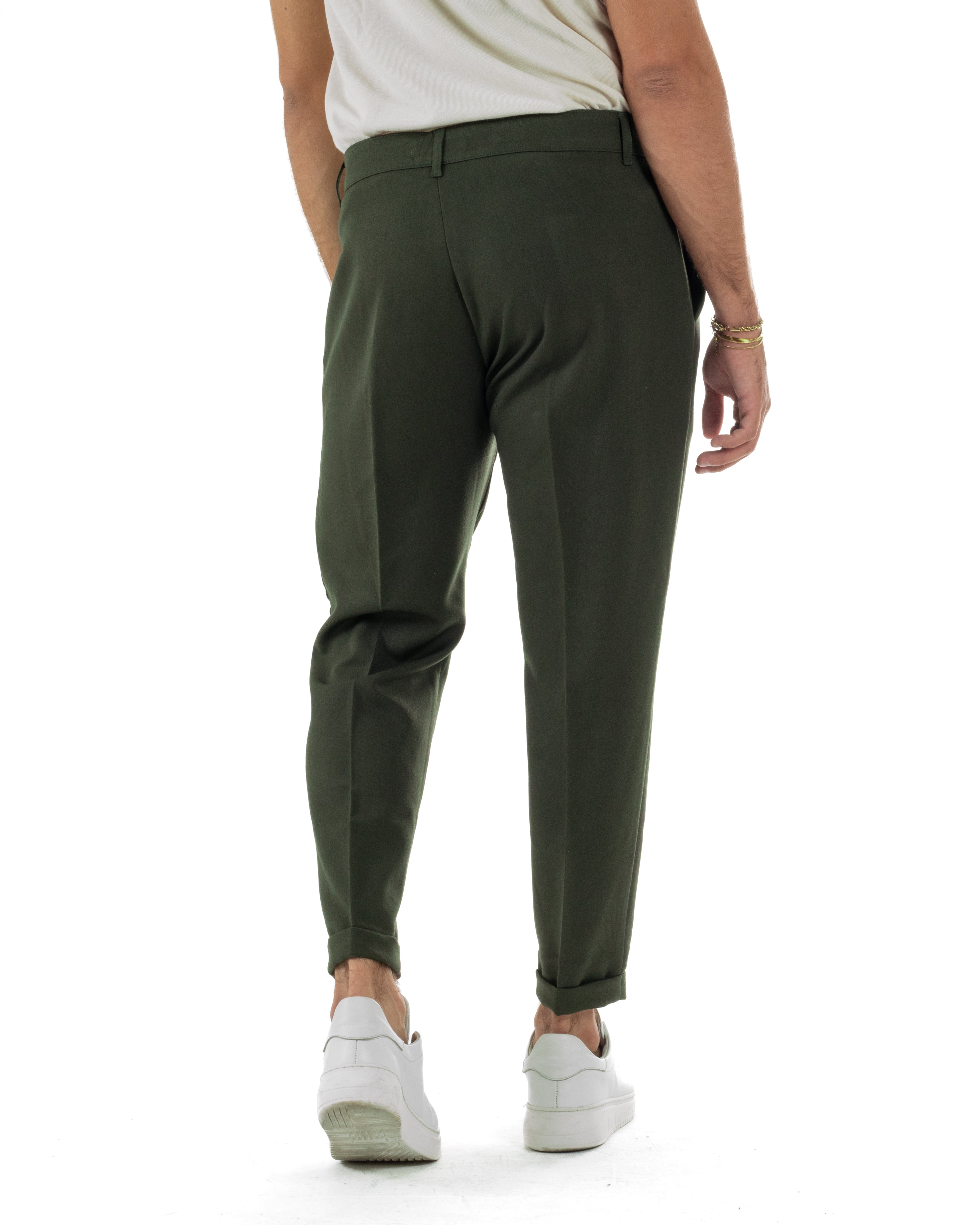 Pantaloni Uomo Viscosa Tasca America Classico Abbottonatura Allungata Casual Verde GIOSAL-P6212A
