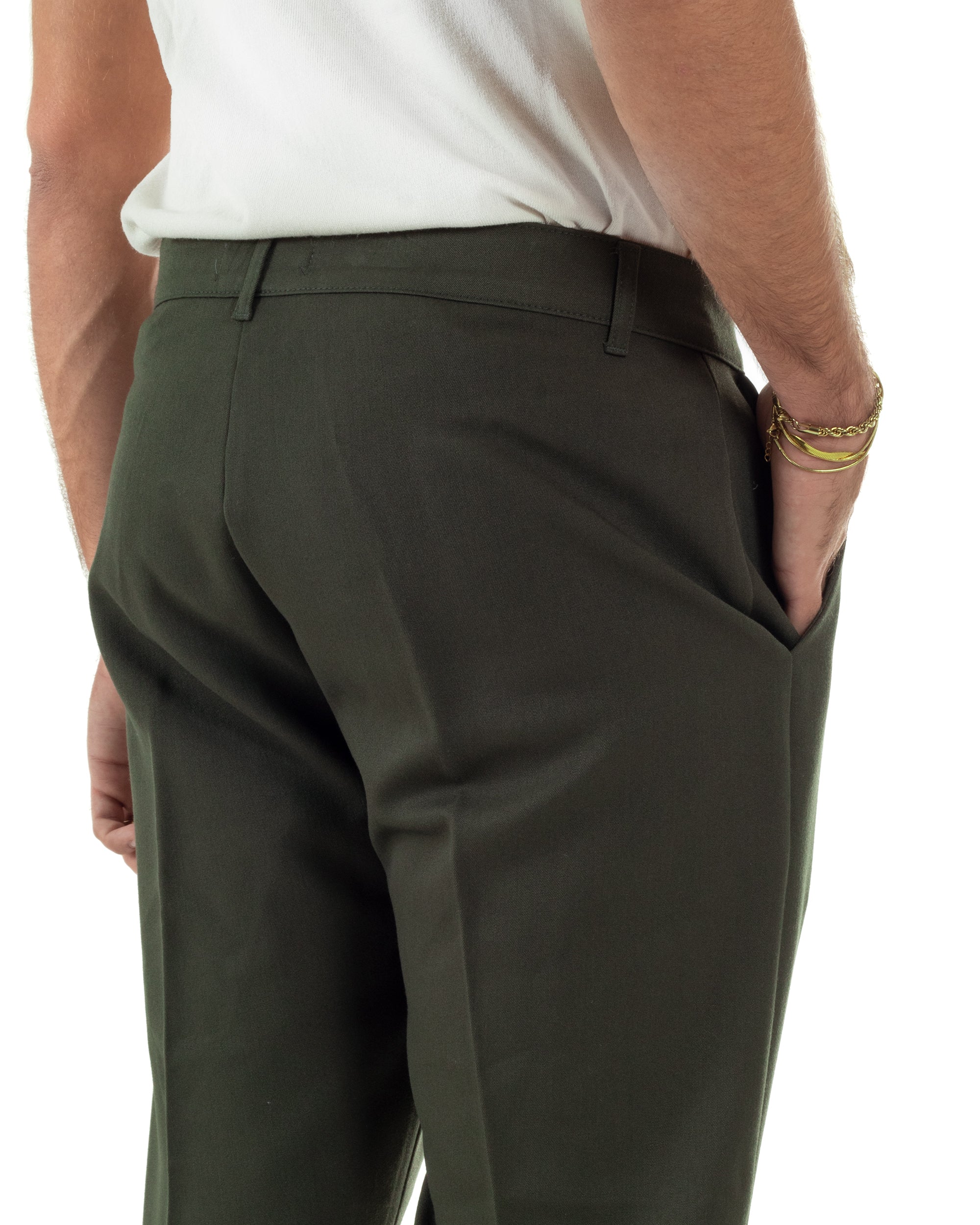 Pantaloni Uomo Viscosa Tasca America Classico Abbottonatura Allungata Casual Verde GIOSAL-P6212A