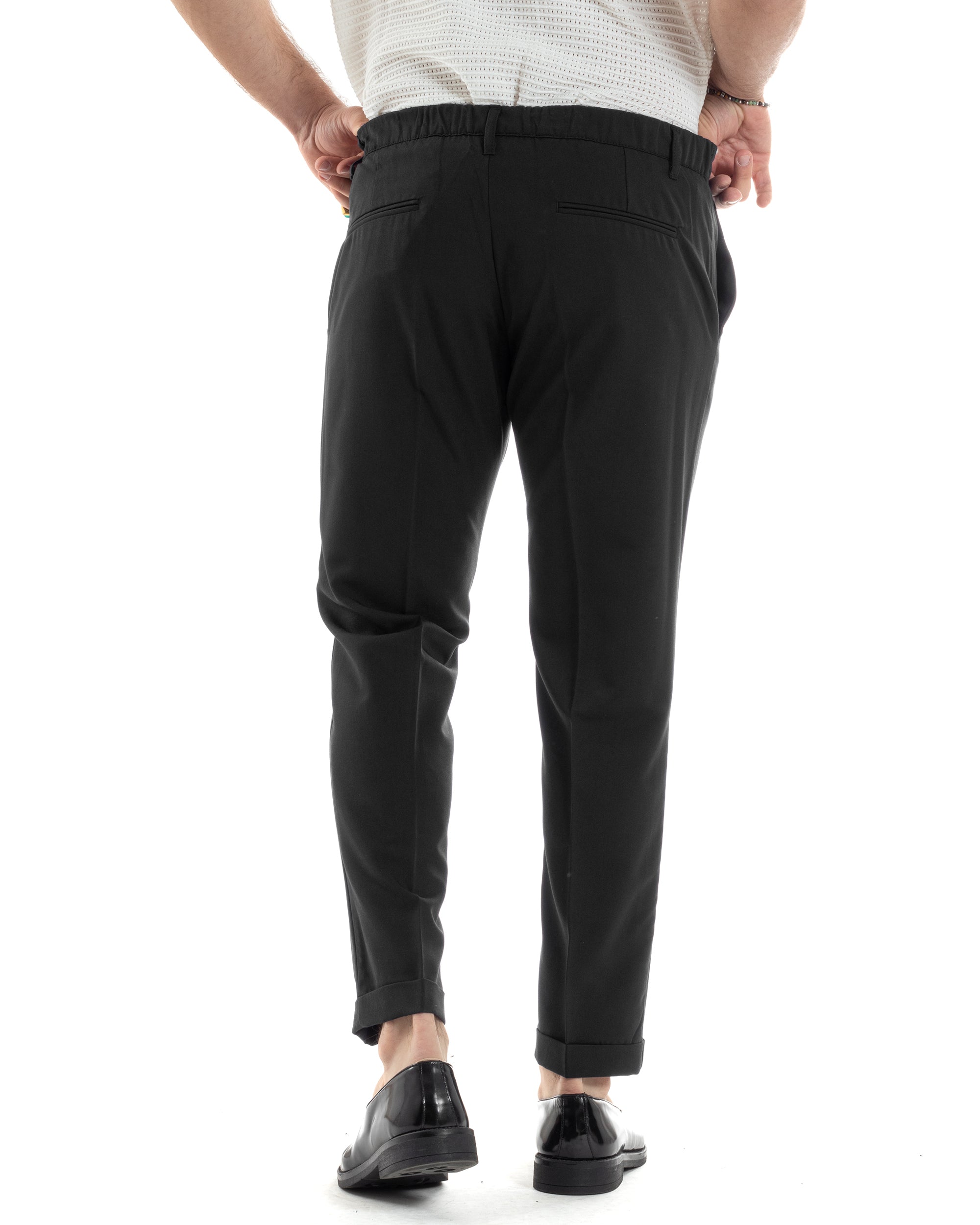 Pantaloni Uomo Viscosa Morbida Tasche America Abbottonatura Allungata Elastico Sul Retro Comodo Casual Tinta Unita Nero GIOSAL-P6218A