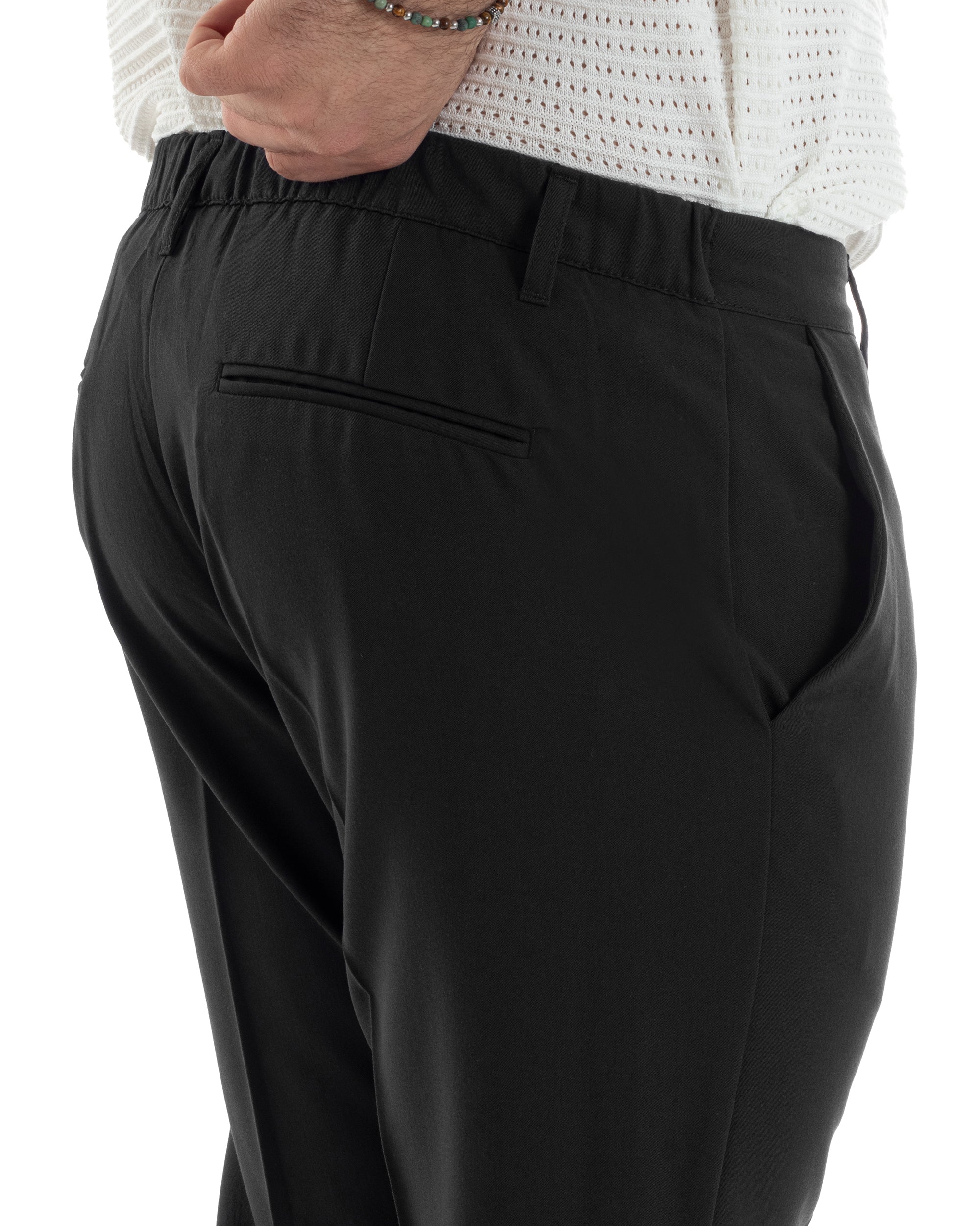 Pantaloni Uomo Viscosa Morbida Tasche America Abbottonatura Allungata Elastico Sul Retro Comodo Casual Tinta Unita Nero GIOSAL-P6218A
