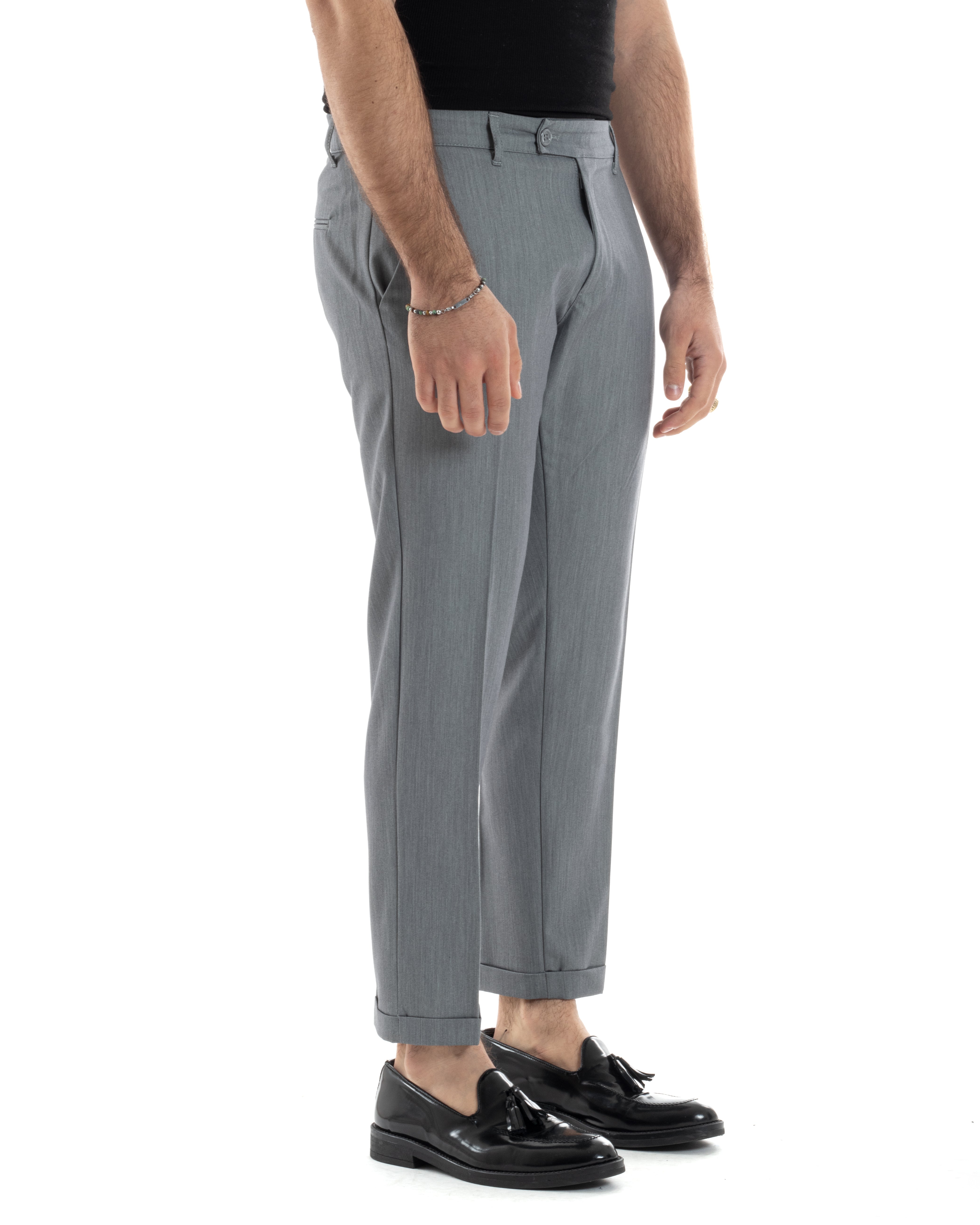 Pantaloni Uomo Viscosa Morbida Tasche America Abbottonatura Allungata Elastico Sul Retro Comodo Casual Tinta Unita Grigio GIOSAL-P6220A
