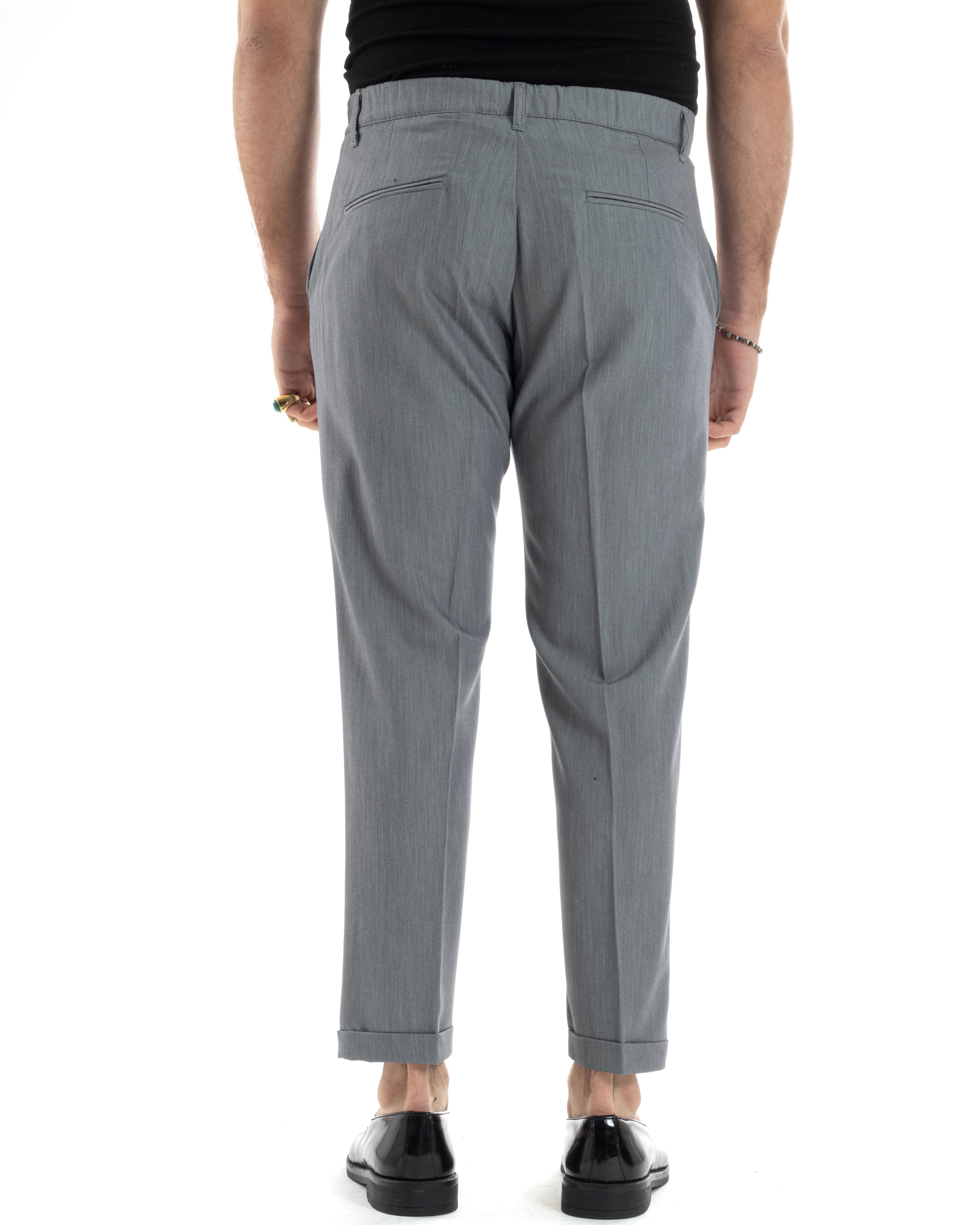 Pantaloni Uomo Viscosa Morbida Tasche America Abbottonatura Allungata Elastico Sul Retro Comodo Casual Tinta Unita Grigio GIOSAL-P6220A