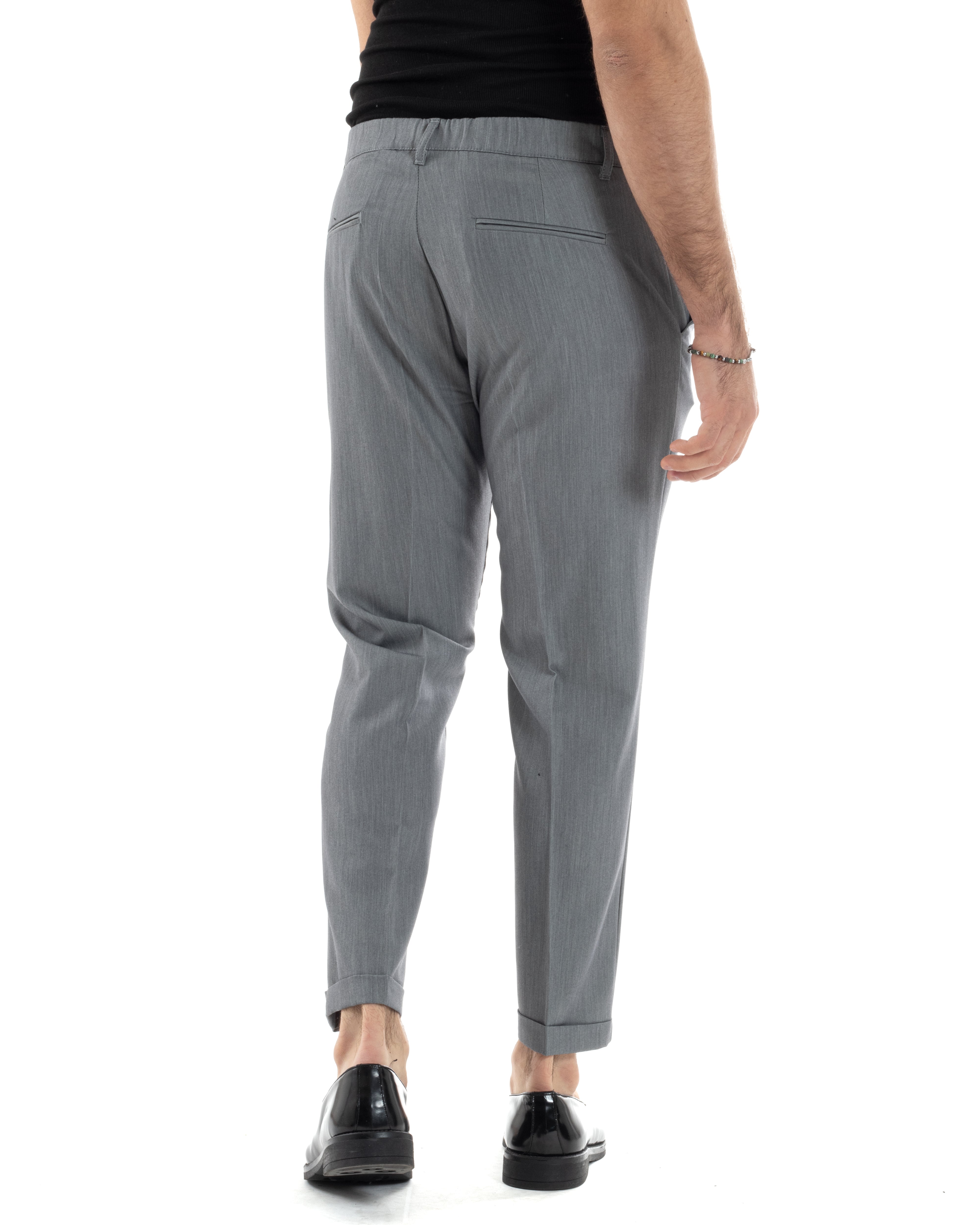 Pantaloni Uomo Viscosa Morbida Tasche America Abbottonatura Allungata Elastico Sul Retro Comodo Casual Tinta Unita Grigio GIOSAL-P6220A