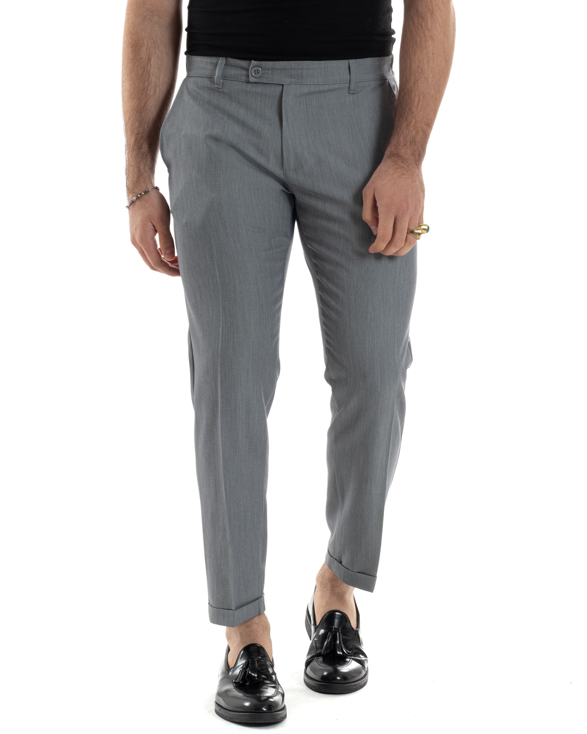 Pantaloni Uomo Viscosa Morbida Tasche America Abbottonatura Allungata Elastico Sul Retro Comodo Casual Tinta Unita Grigio GIOSAL-P6220A