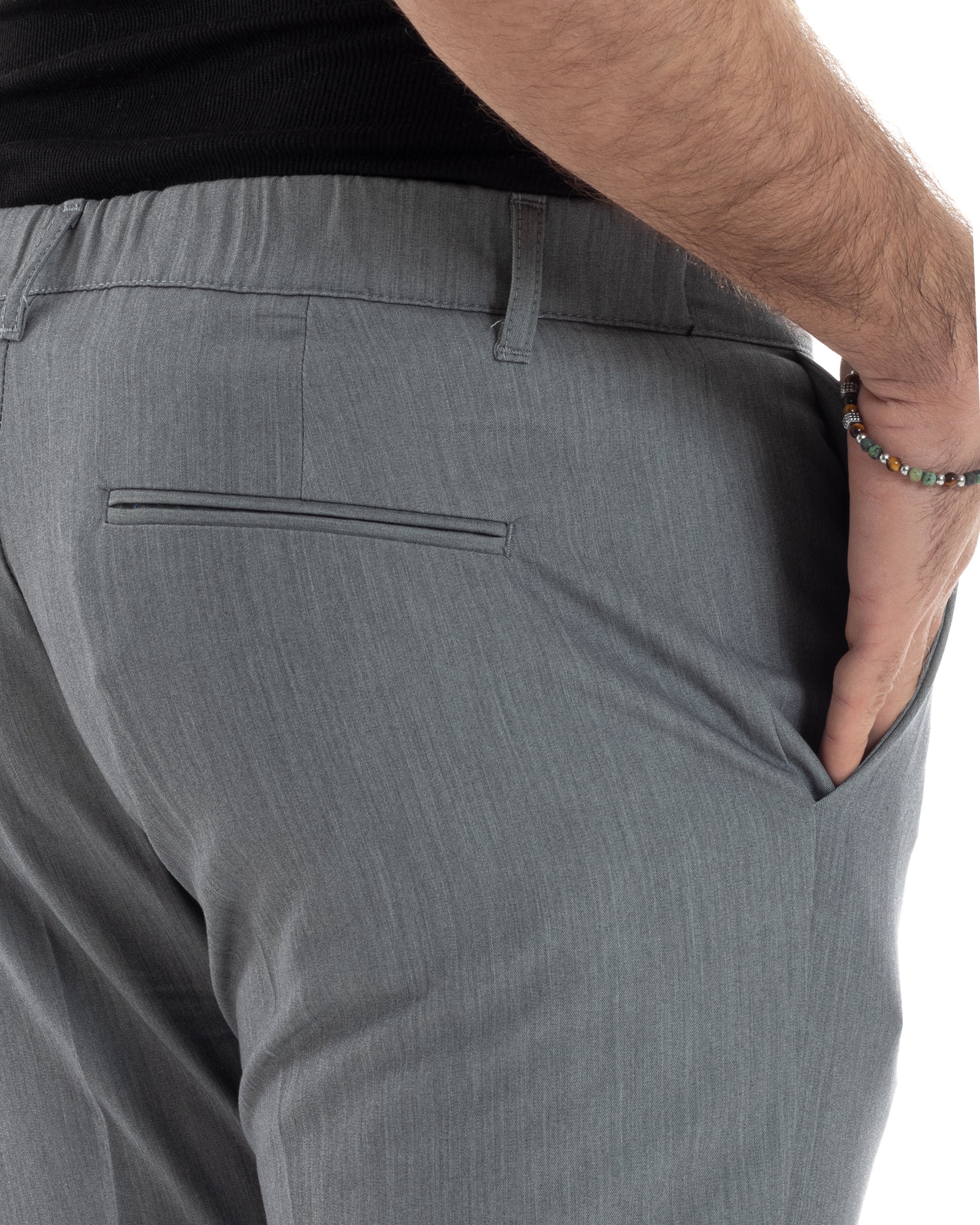Pantaloni Uomo Viscosa Morbida Tasche America Abbottonatura Allungata Elastico Sul Retro Comodo Casual Tinta Unita Grigio GIOSAL-P6220A