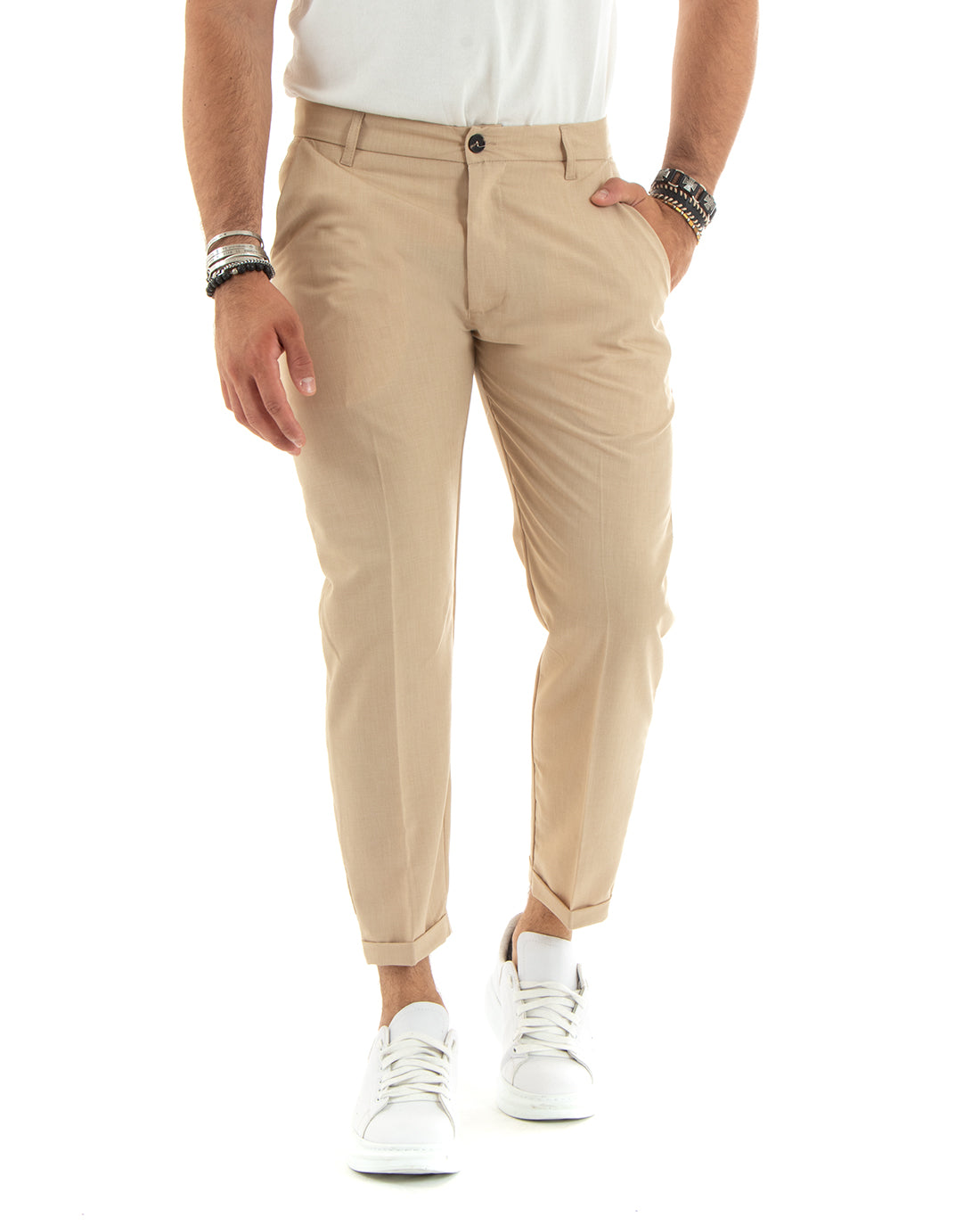 Pantaloni Uomo Tasca America Chinos Lungo Classico Slim Casual Tinta Unita Camel GIOSAL-P6222A