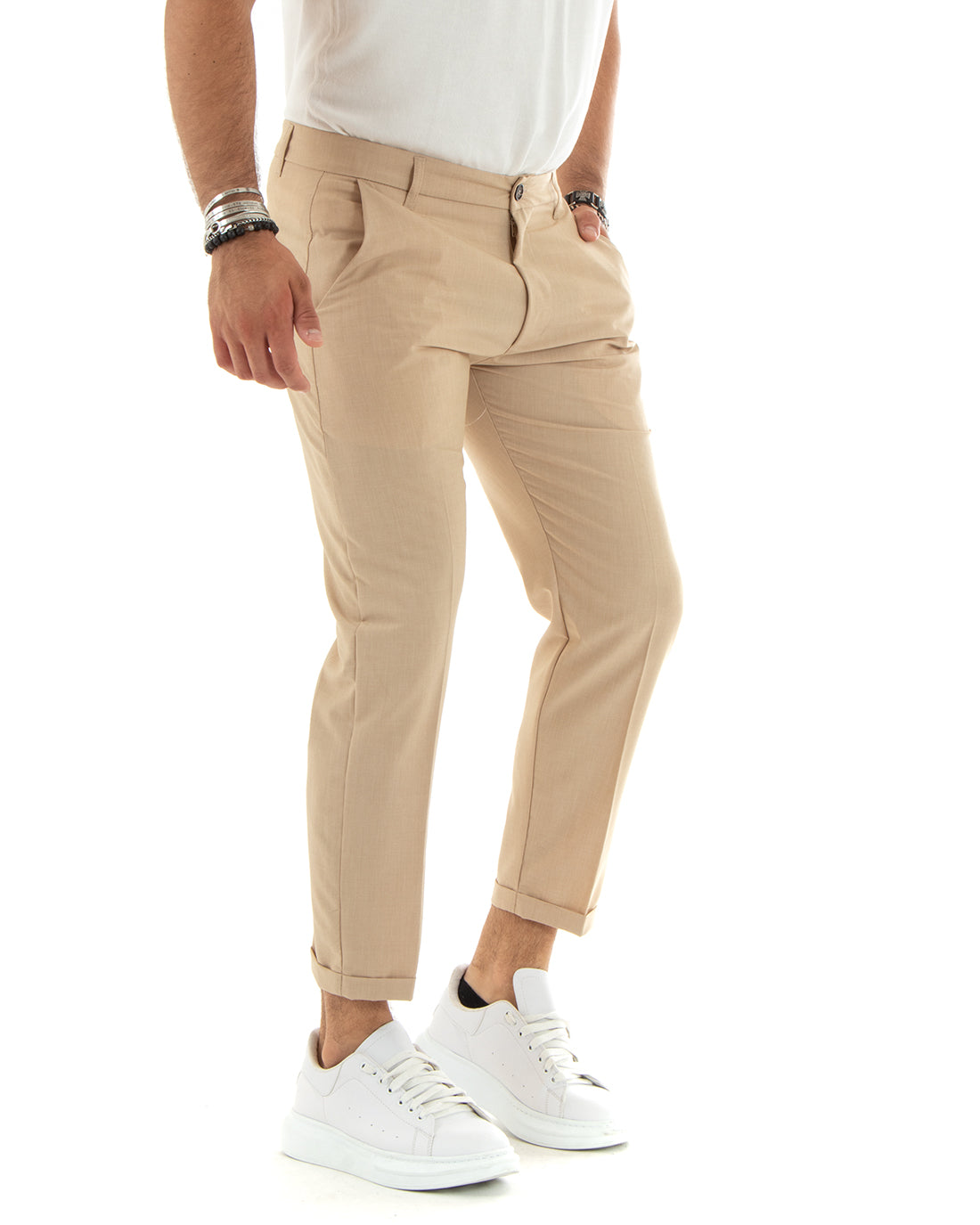 Pantaloni Uomo Tasca America Chinos Lungo Classico Slim Casual Tinta Unita Camel GIOSAL-P6222A