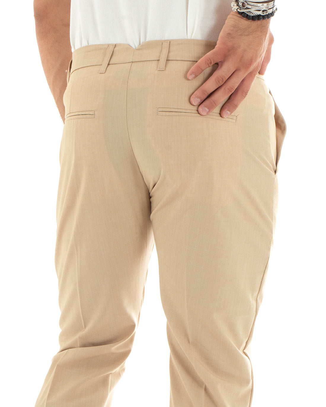 Pantaloni Uomo Tasca America Chinos Lungo Classico Slim Casual Tinta Unita Camel GIOSAL-P6222A