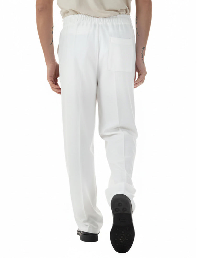 Pantaloni Uomo Pantalaccio Morbido Viscosa Baggy Fondo Largo Bianco P6223A