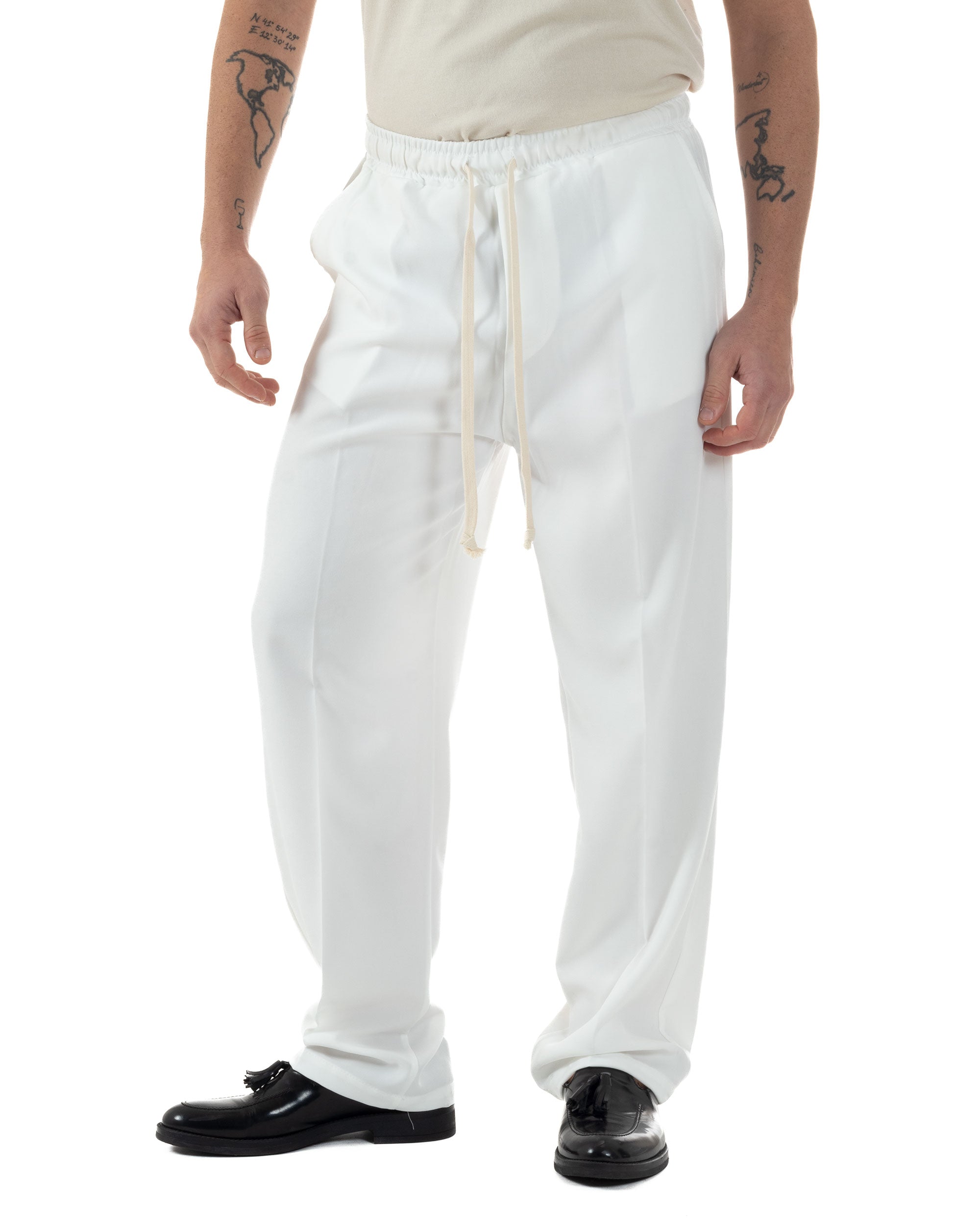 Pantaloni Uomo Pantalaccio Morbido Viscosa Baggy Coulisse Fondo Largo Bianco GIOSAL-P6223A