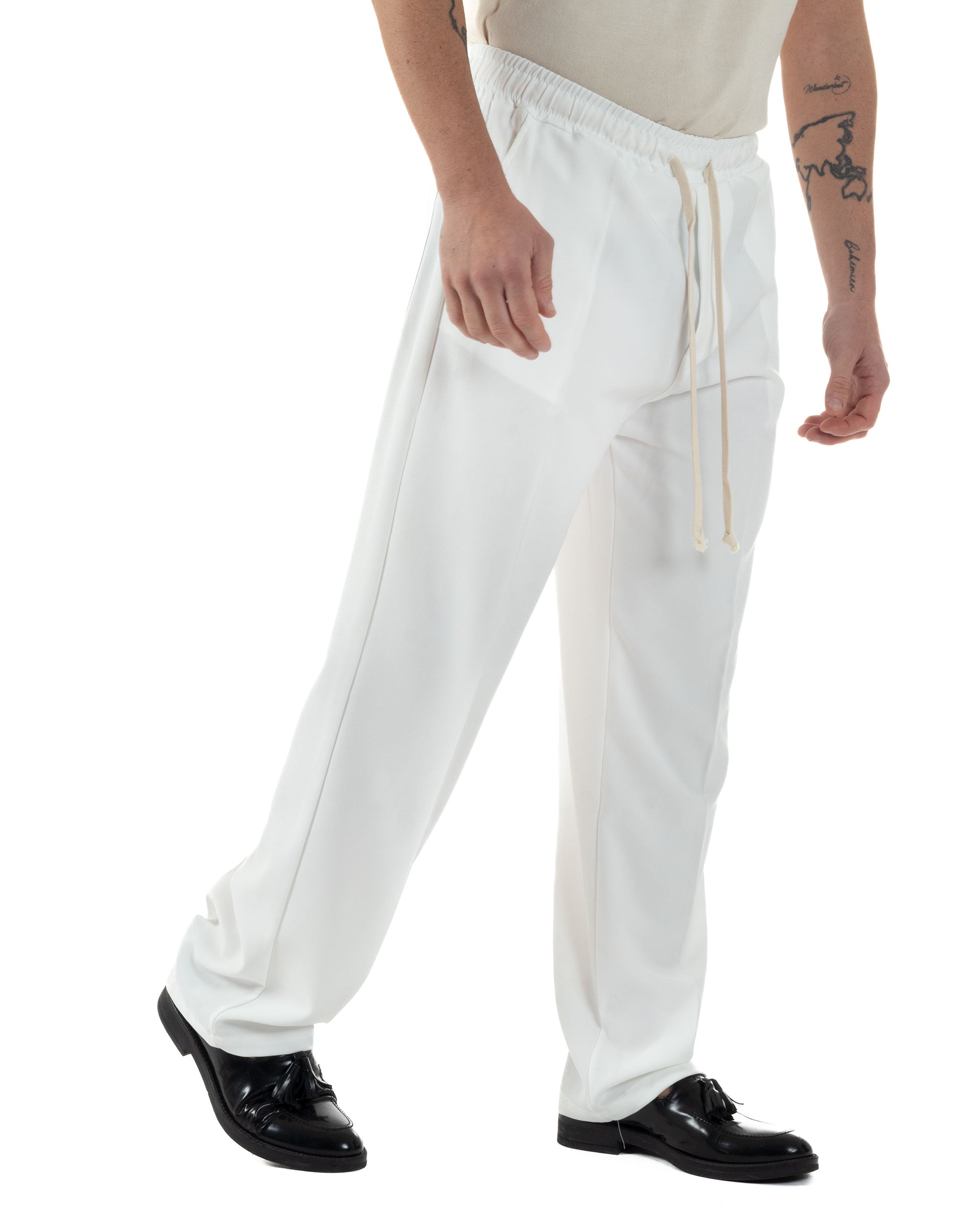 Pantaloni Uomo Pantalaccio Morbido Viscosa Baggy Coulisse Fondo Largo Bianco GIOSAL-P6223A