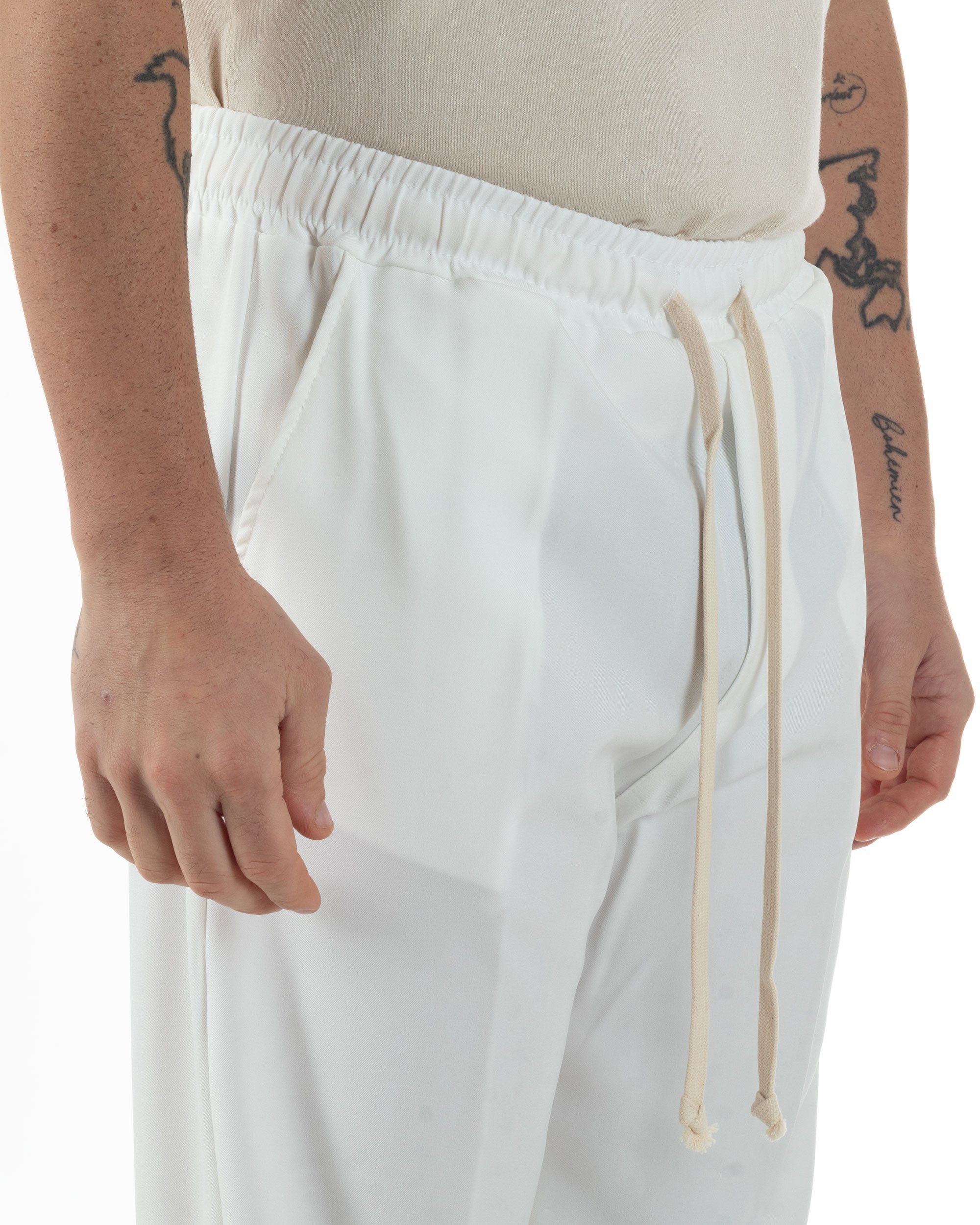 Pantaloni Uomo Pantalaccio Morbido Viscosa Baggy Coulisse Fondo Largo Bianco GIOSAL-P6223A