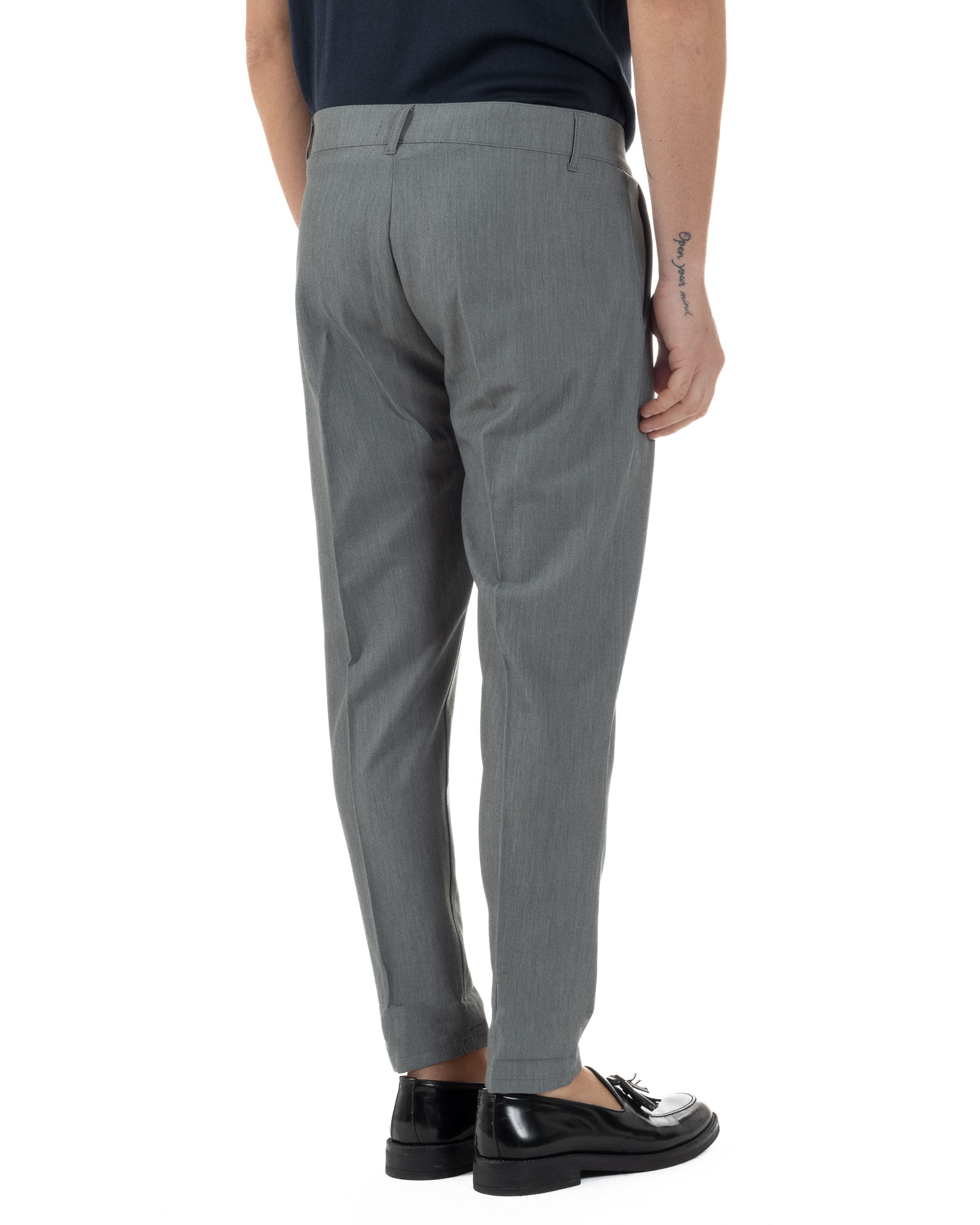 Pantaloni Uomo Viscosa Capri Casual Classico Tasche America Pinces Grigio GIOSAL-P6224A