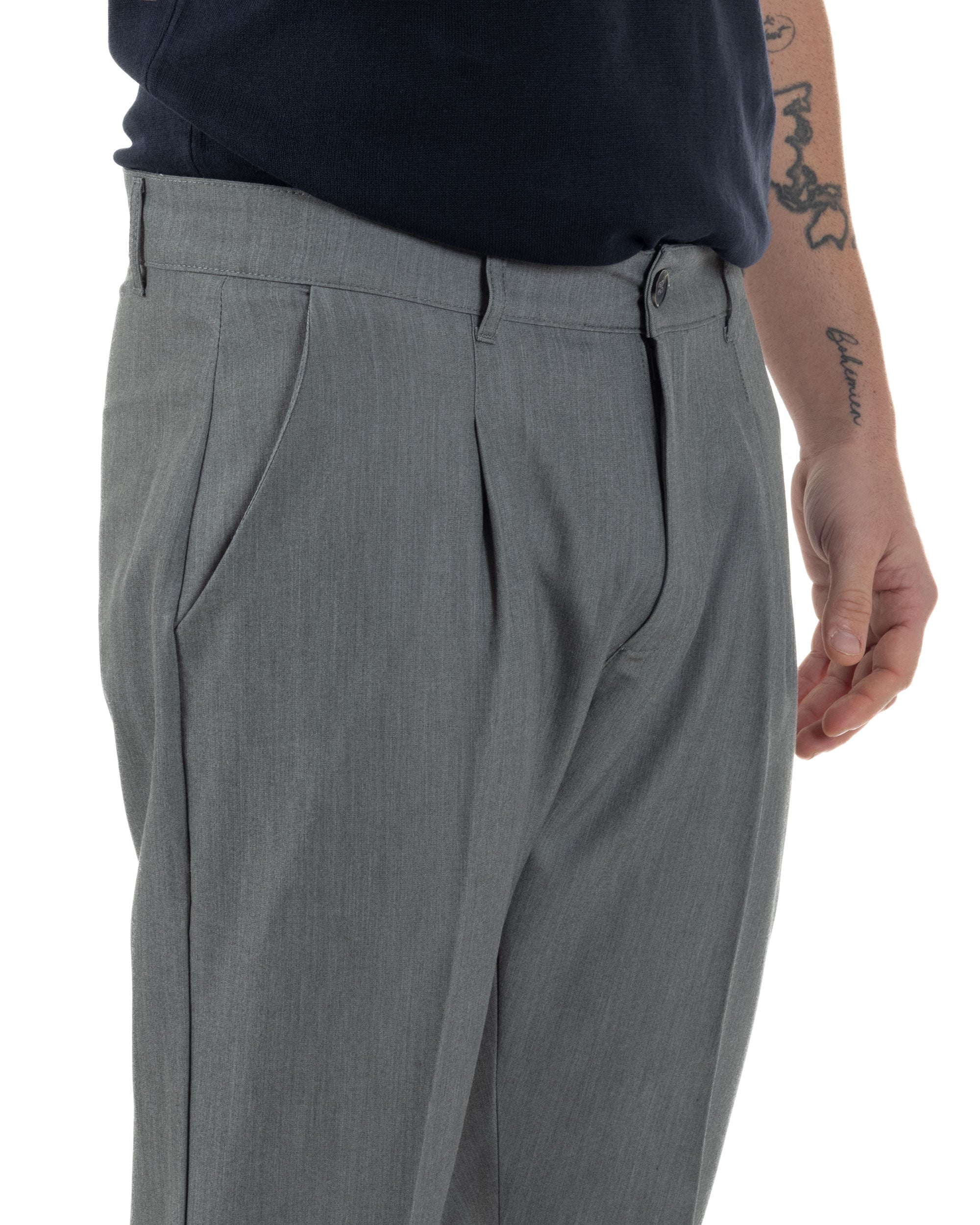 Pantaloni Uomo Viscosa Capri Casual Classico Tasche America Pinces Grigio GIOSAL-P6224A
