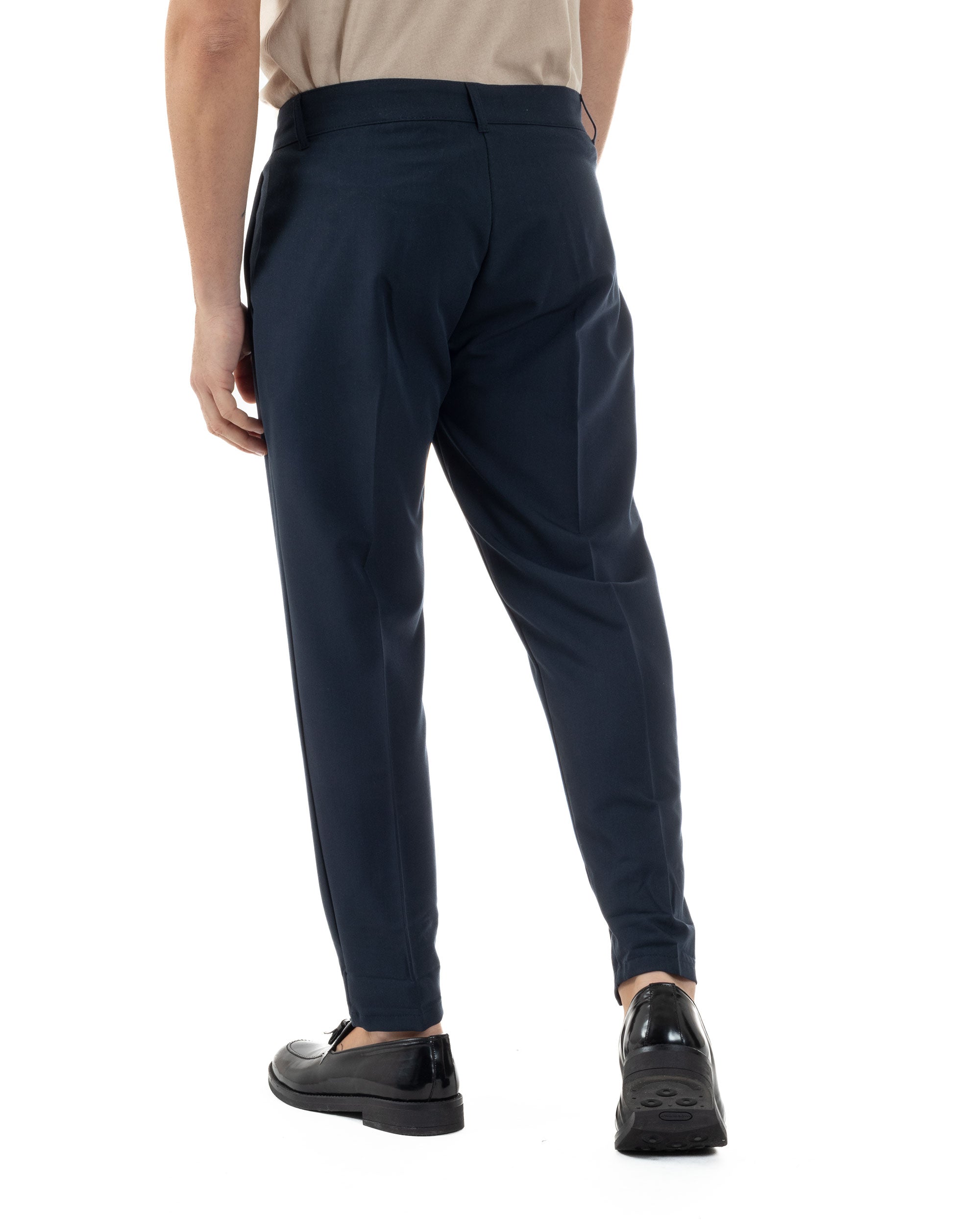 Pantaloni Uomo Viscosa Capri Casual Classico Tasche America Pinces Blu GIOSAL-P6225A