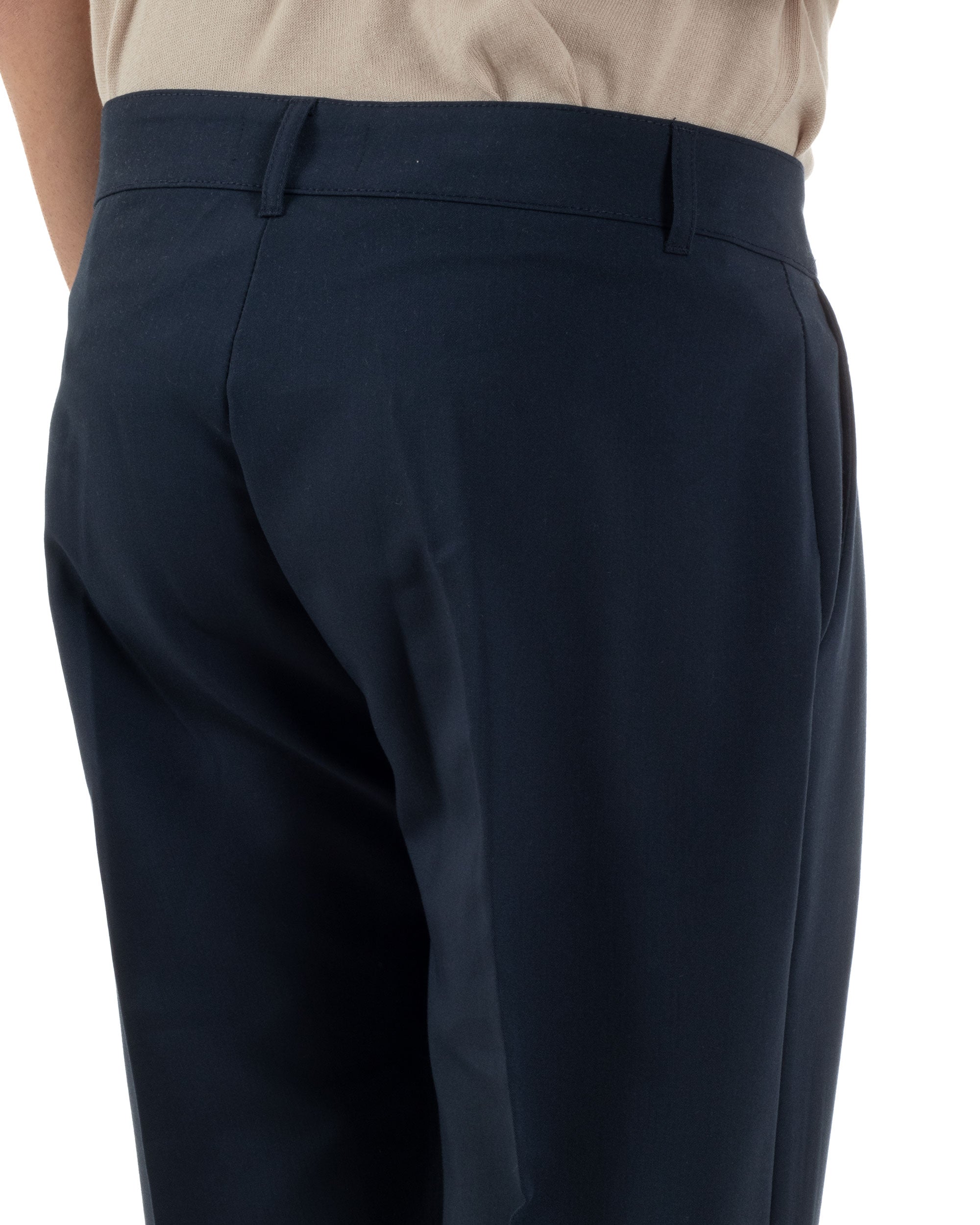 Pantaloni Uomo Viscosa Capri Casual Classico Tasche America Pinces Blu GIOSAL-P6225A