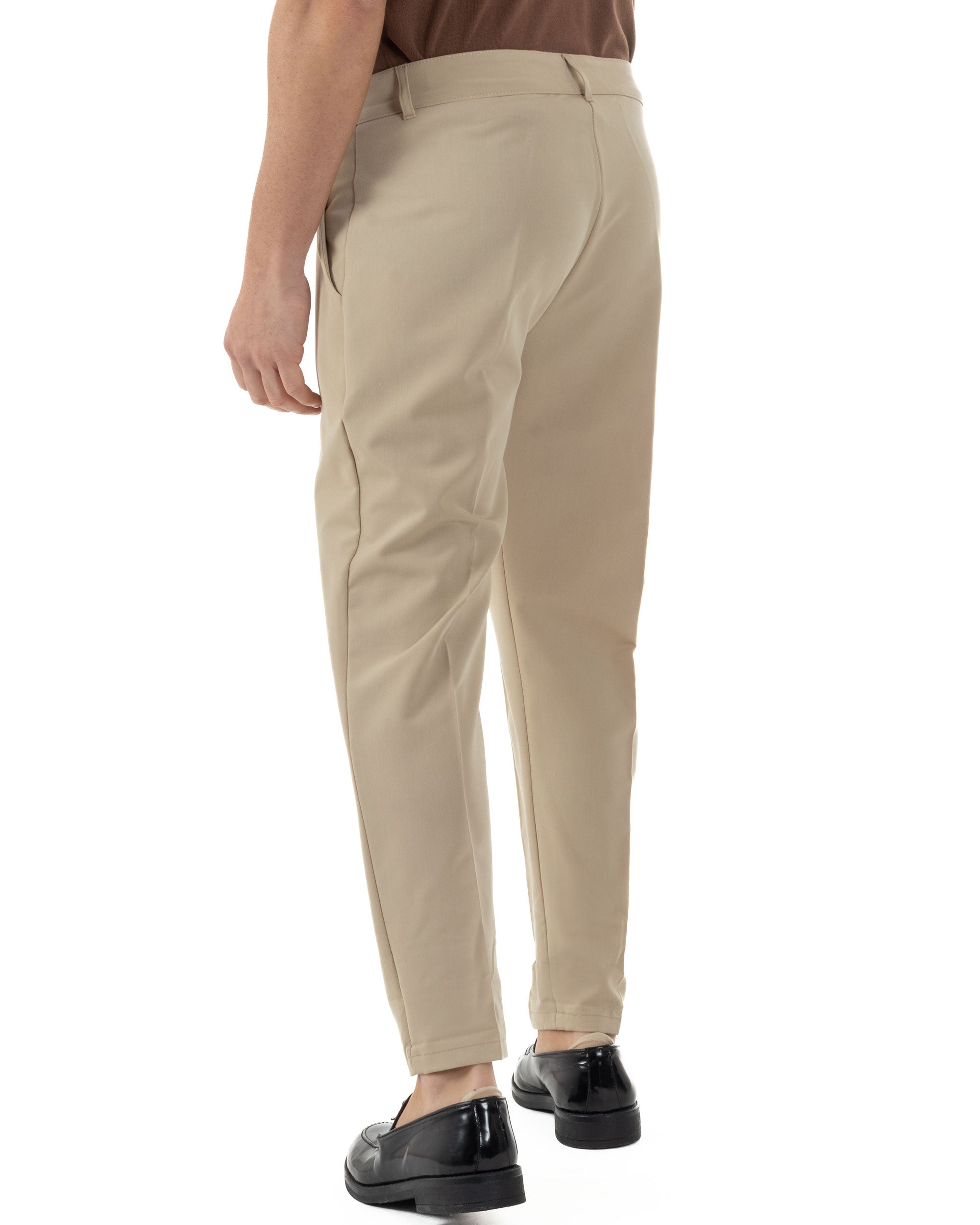 Pantaloni Uomo Viscosa Capri Casual Classico Tasche America Pinces Beige GIOSAL-P6226A