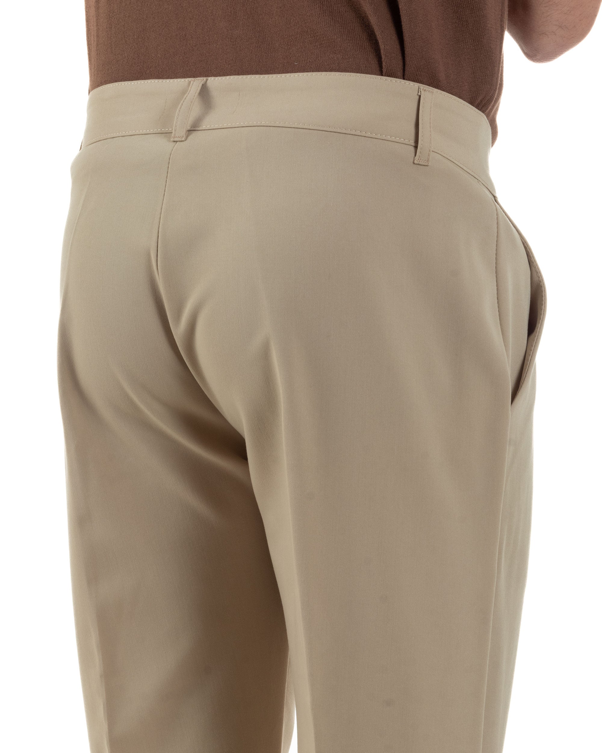 Pantaloni Uomo Viscosa Capri Casual Classico Tasche America Pinces Beige GIOSAL-P6226A