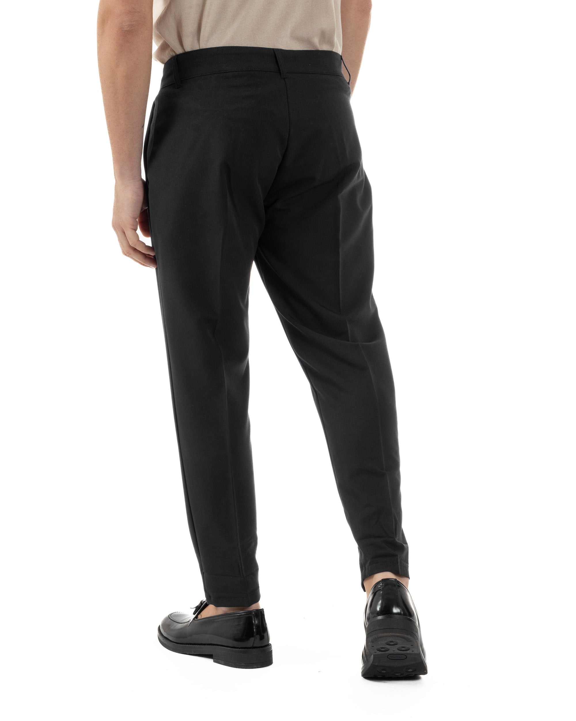 Pantaloni Uomo Viscosa Capri Casual Classico Tasche America Pinces Nero GIOSAL-P6228A