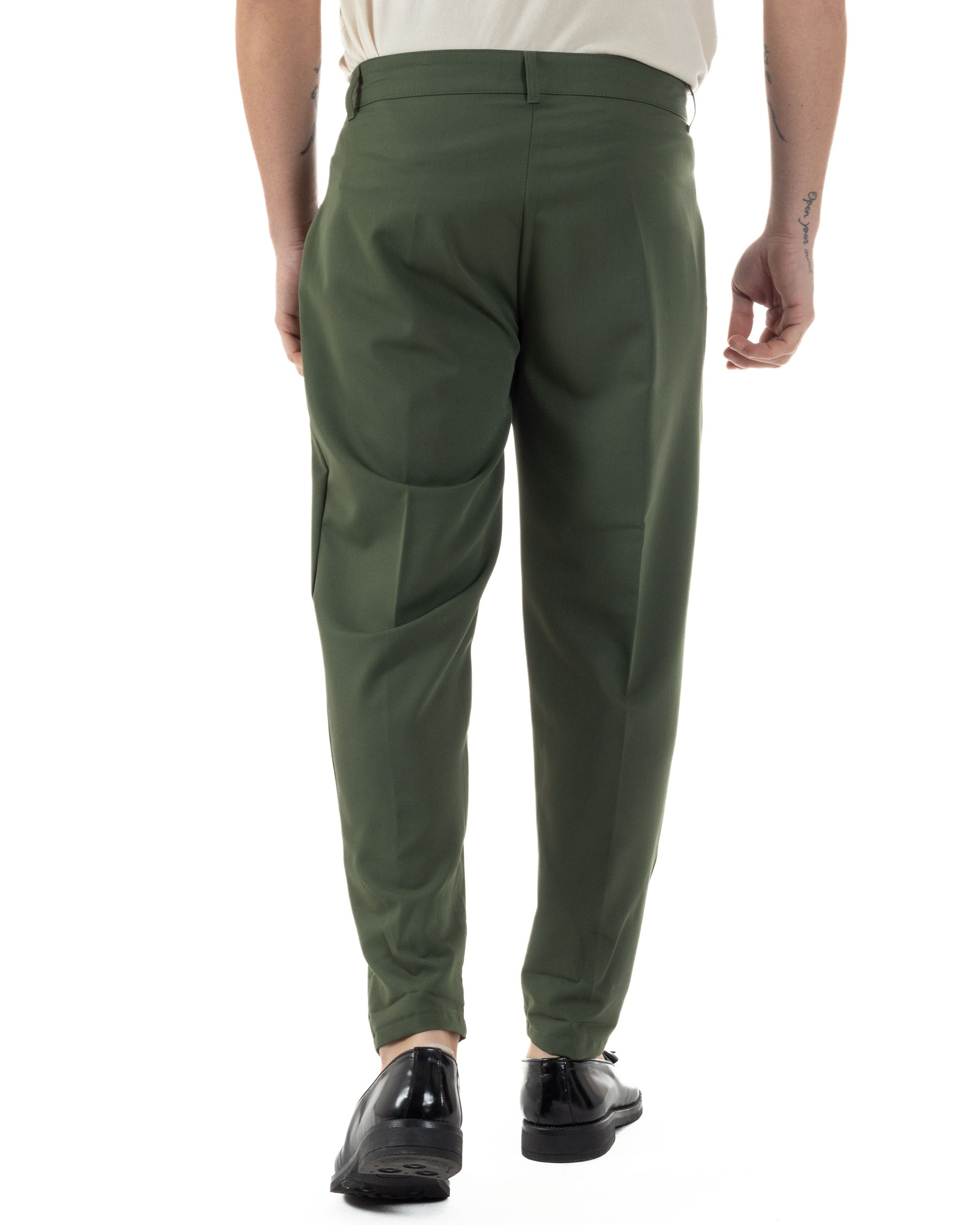 Pantaloni Uomo Viscosa Capri Casual Classico Con Tasca America Con Pinces Regular Fit Tinta Unita Verde GIOSAL-P6229A
