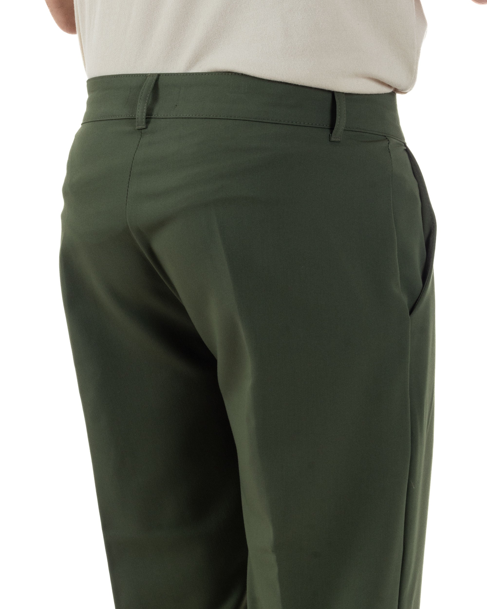 Pantaloni Uomo Viscosa Capri Casual Classico Con Tasca America Con Pinces Regular Fit Tinta Unita Verde GIOSAL-P6229A