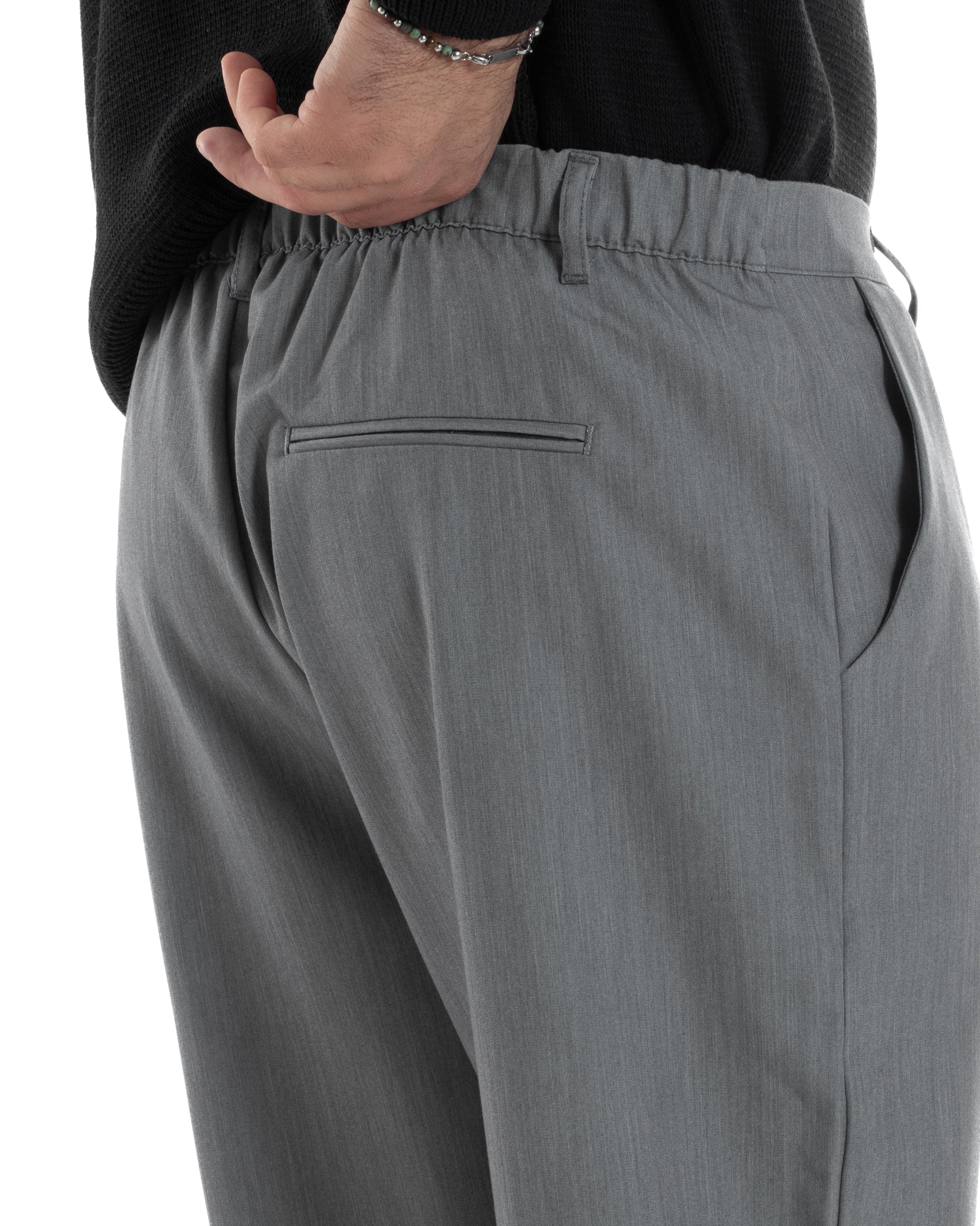 Pantaloni Uomo Viscosa Fondo Largo Baggy Con Pinces Comodo Elastico Sul Retro Relaxed Fit Casual Elegante Grigio GIOSAL-P6236A