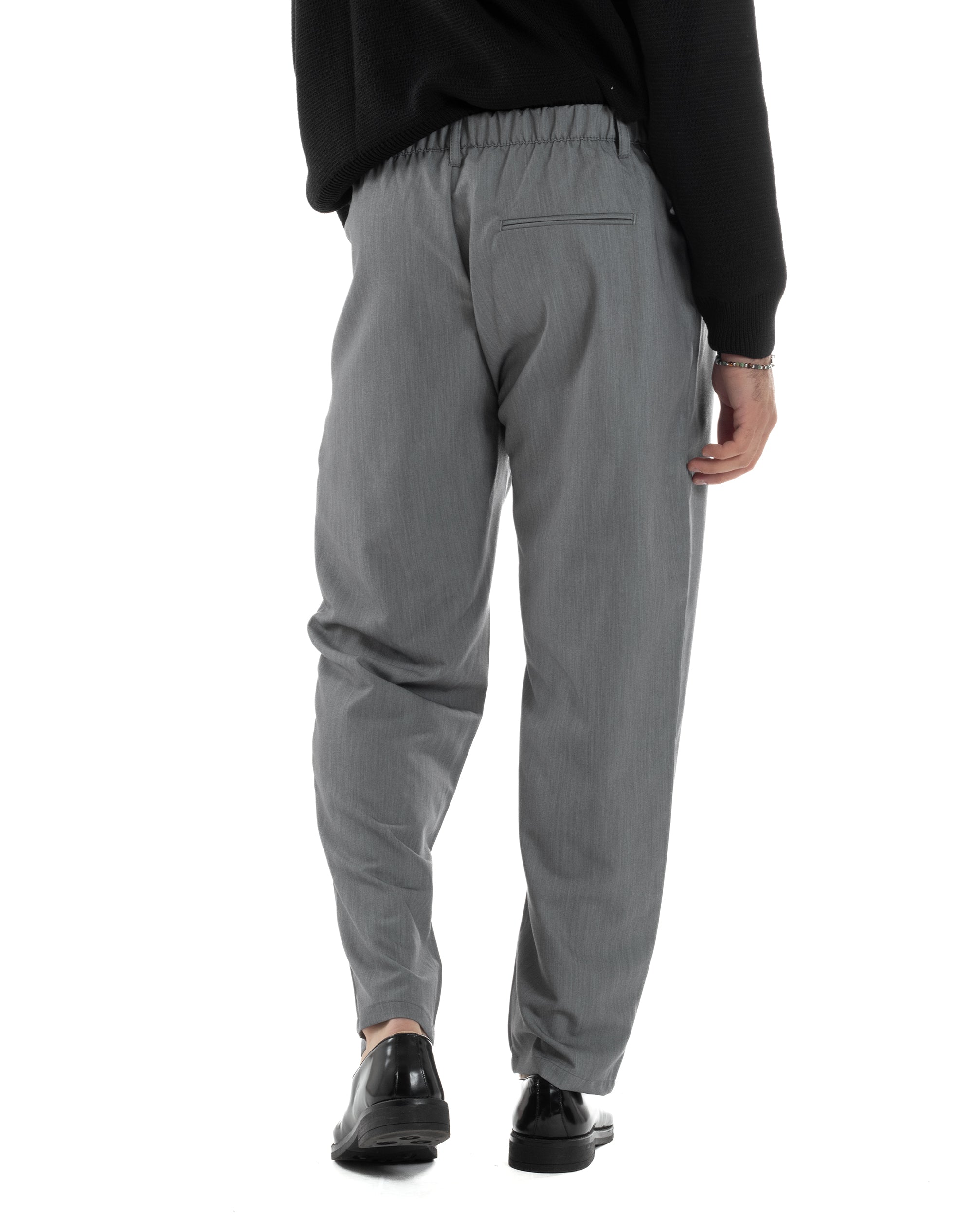 Pantaloni Uomo Viscosa Fondo Largo Baggy Con Pinces Comodo Elastico Sul Retro Relaxed Fit Casual Elegante Grigio GIOSAL-P6236A