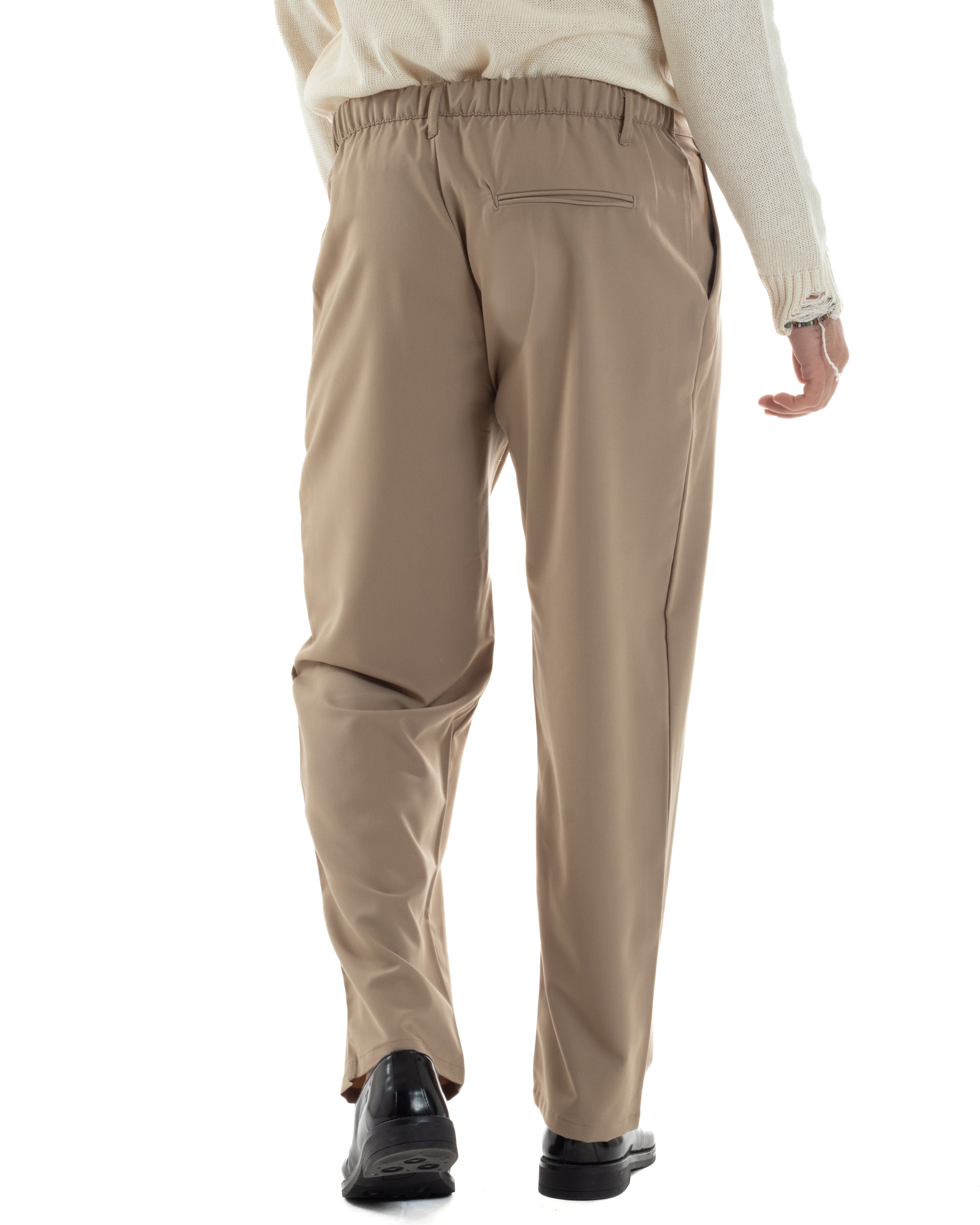 Pantaloni Uomo Viscosa Fondo Largo Baggy Con Pinces Comodo Elastico Sul Retro Relaxed Fit Casual Elegante Sabbia GIOSAL-P6237A