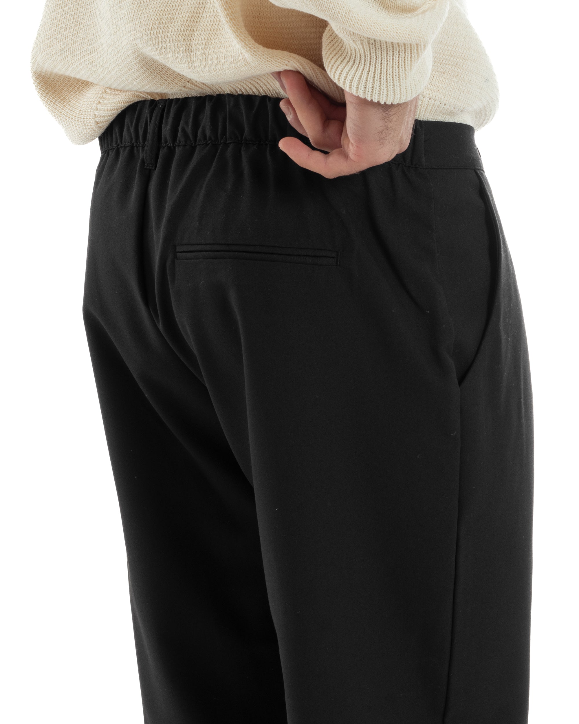 Pantaloni Uomo Viscosa Fondo Largo Baggy Con Pinces Comodo Elastico Sul Retro Relaxed Fit Casual Elegante Nero GIOSAL-P6238A