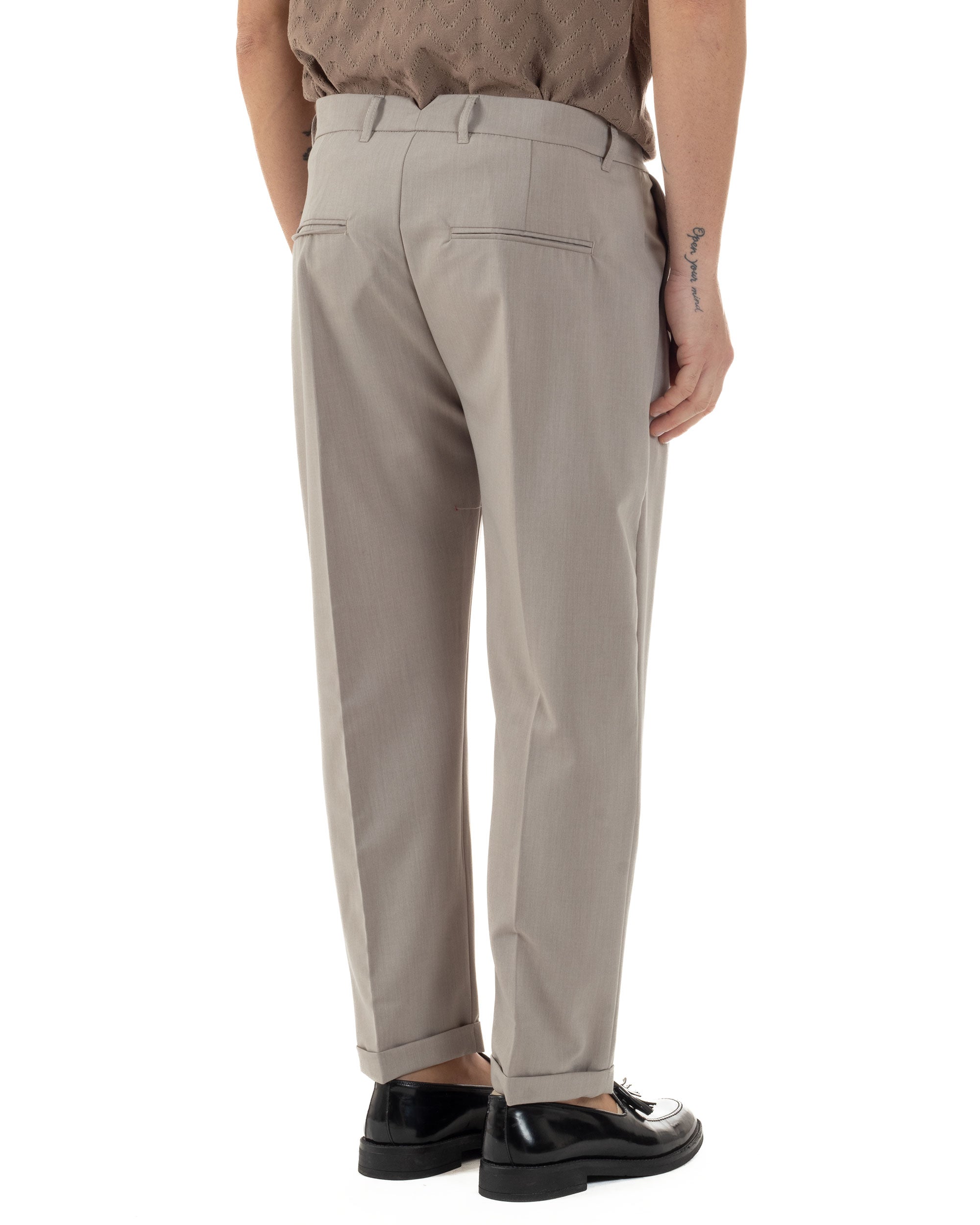 Pantaloni Uomo Viscosa Tasche America Doppia Pinces Comodo Balloon Fit Casual Tinta Unita Beige GIOSAL-P6240A