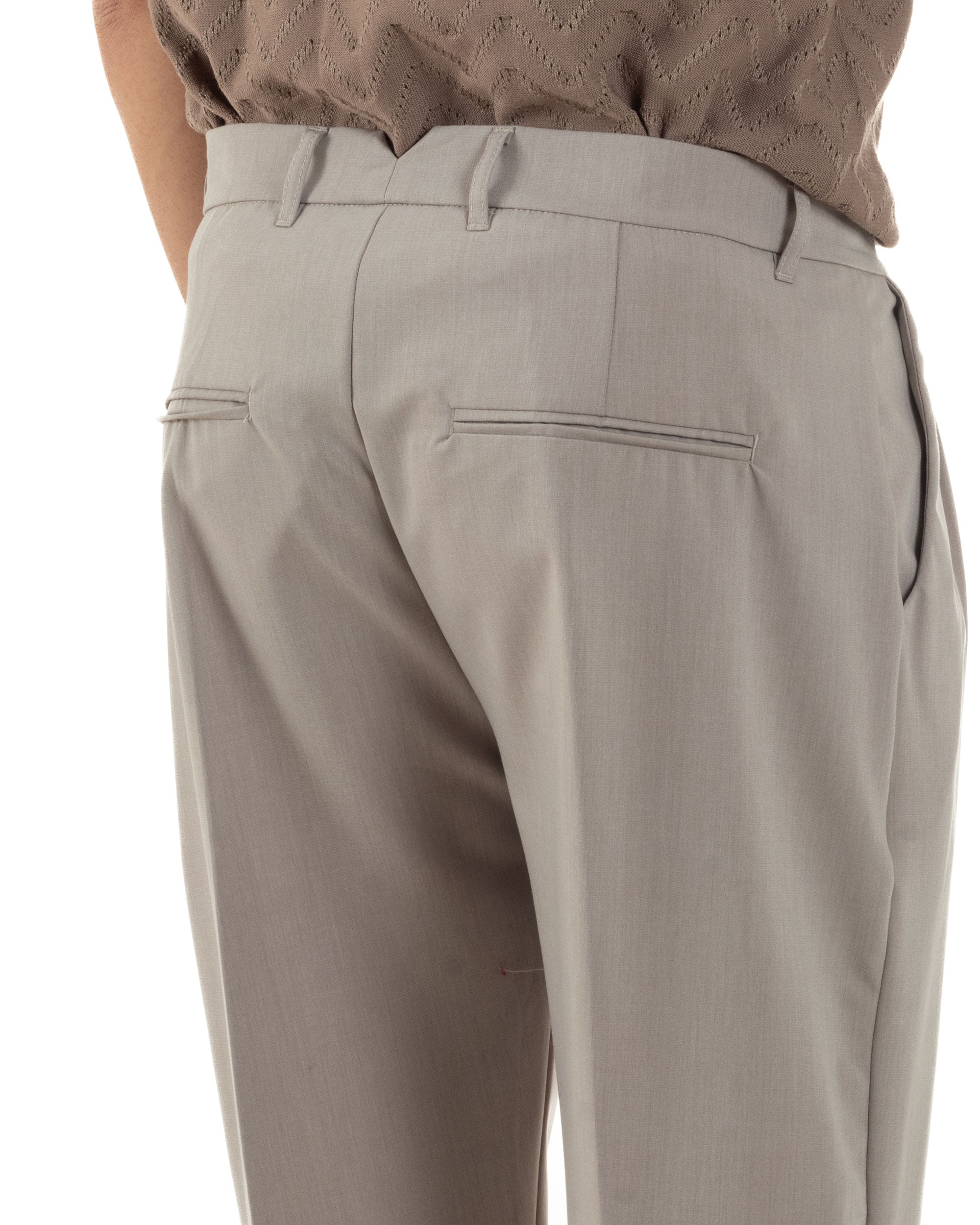 Pantaloni Uomo Viscosa Tasche America Doppia Pinces Comodo Balloon Fit Casual Tinta Unita Beige GIOSAL-P6240A