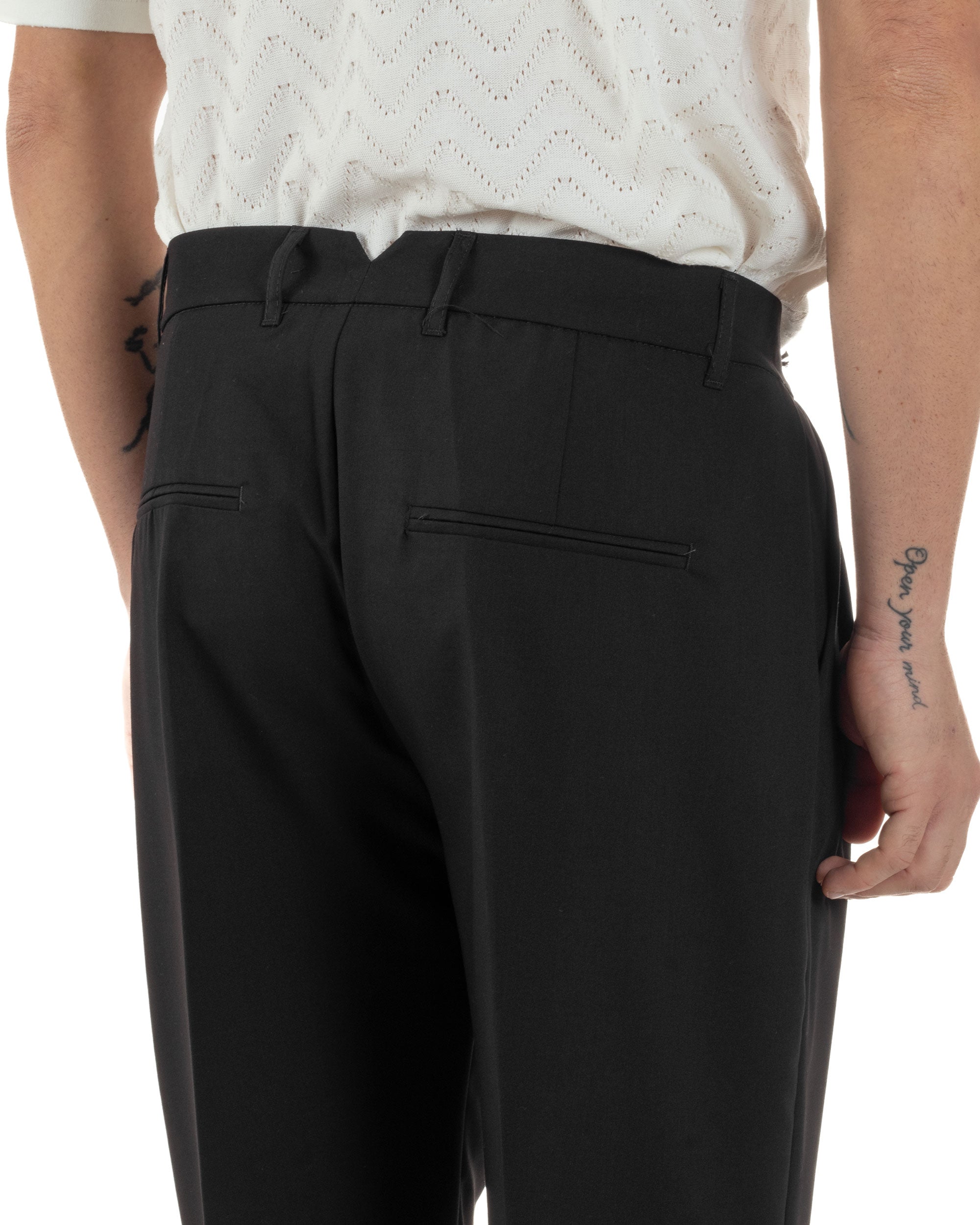 Pantaloni Uomo Viscosa Tasche America Doppia Pinces Comodo Balloon Fit Casual Tinta Unita Nero GIOSAL-P6241A