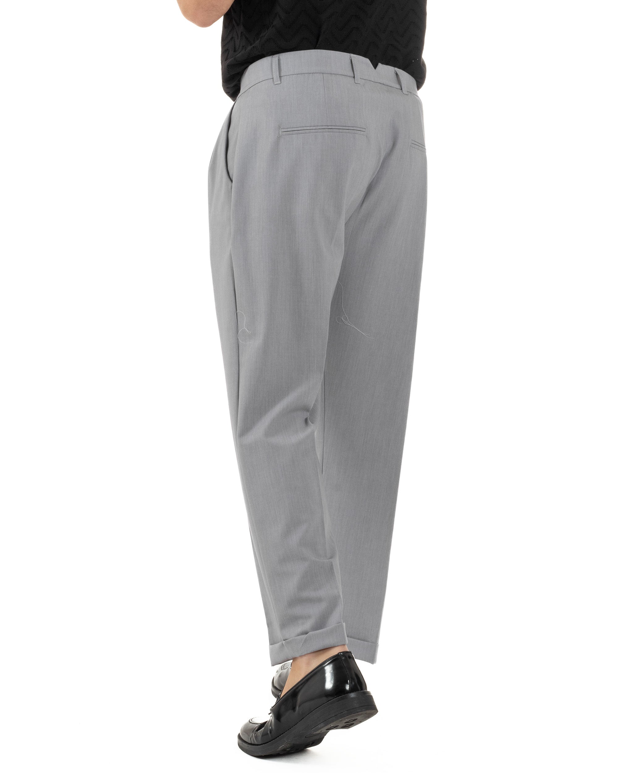 Pantaloni Uomo Viscosa Tasche America Doppia Pinces Comodo Balloon Fit Casual Tinta Unita Grigio GIOSAL-P6242A