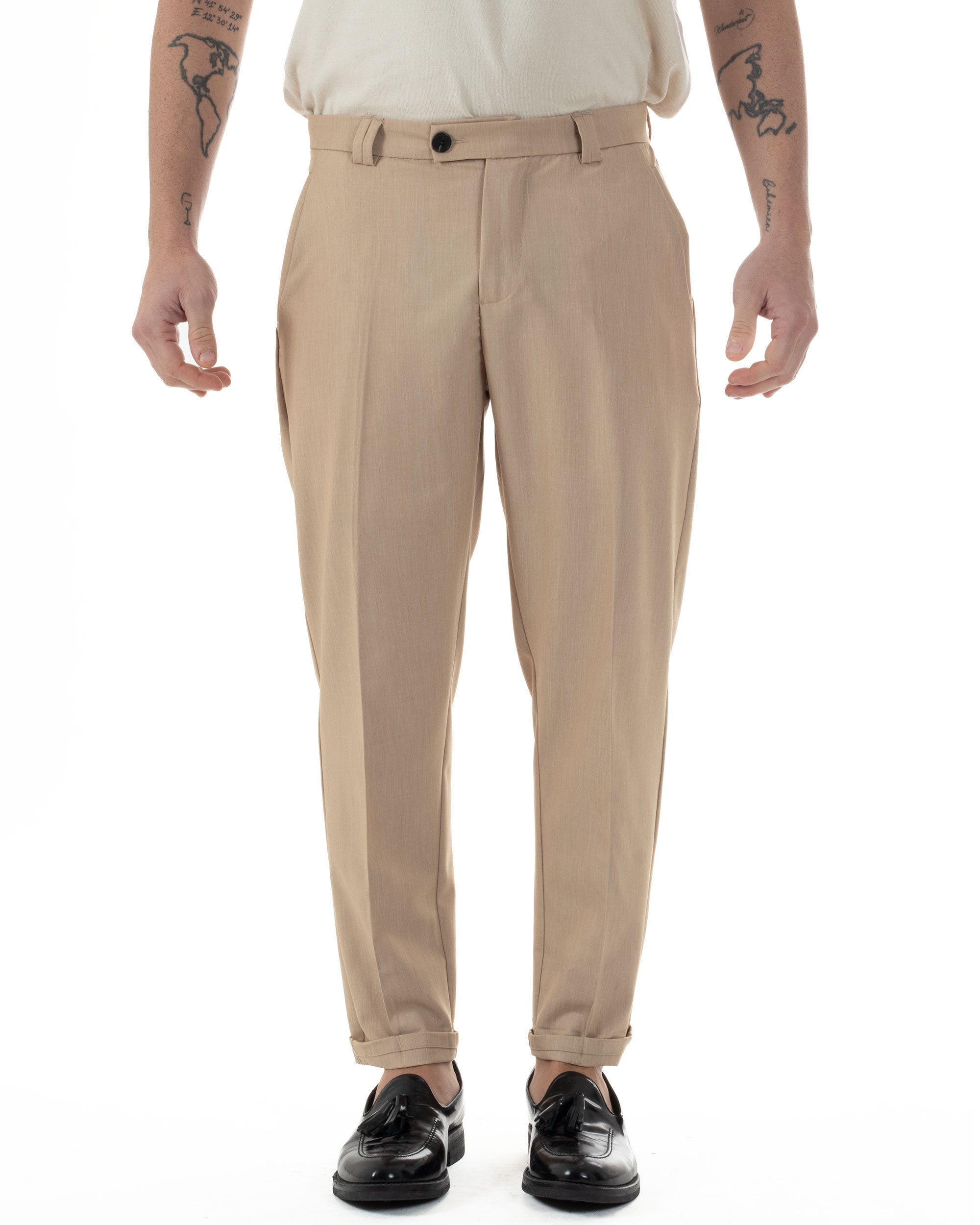 Pantaloni Uomo Viscosa Tasca America Abbottonatura Allungata Capri Sartoriale Camel GIOSAL-P6243A