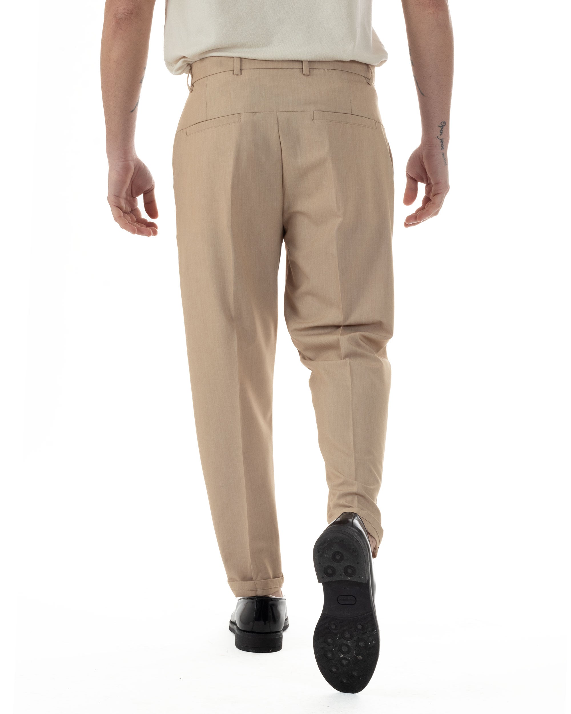 Pantaloni Uomo Viscosa Tasca America Abbottonatura Allungata Capri Sartoriale Camel GIOSAL-P6243A