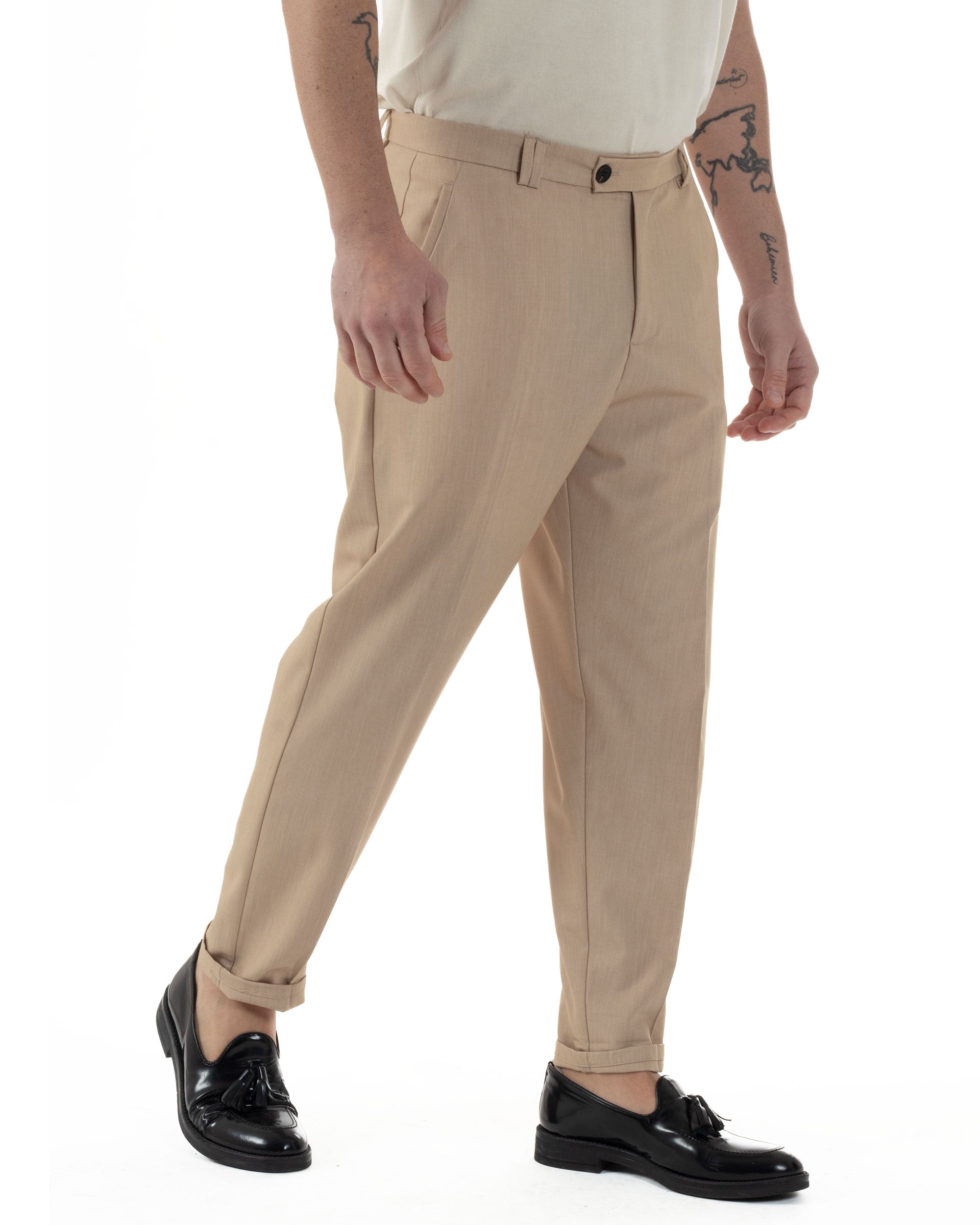 Pantaloni Uomo Viscosa Tasca America Abbottonatura Allungata Capri Sartoriale Camel GIOSAL-P6243A