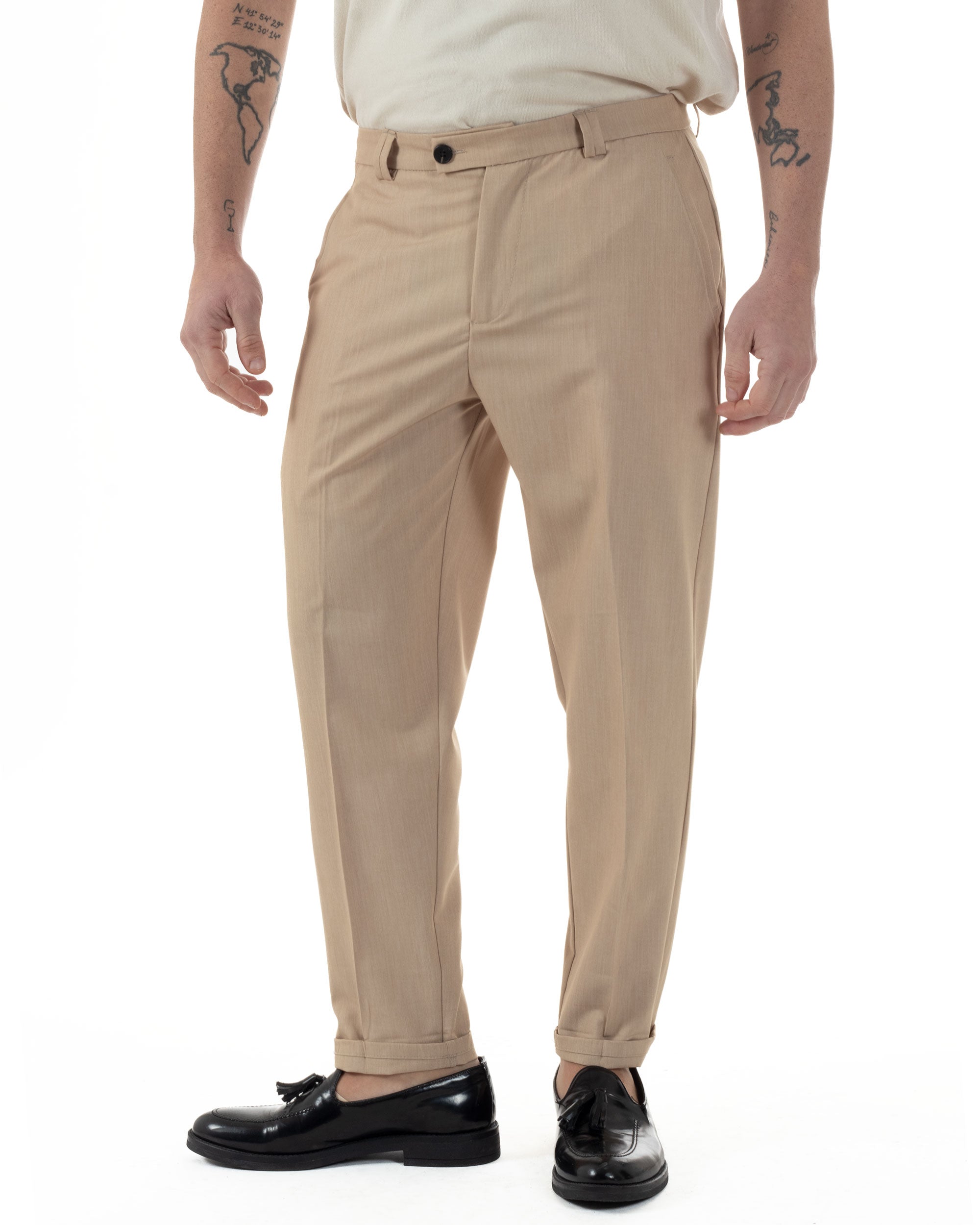 Pantaloni Uomo Viscosa Tasca America Abbottonatura Allungata Capri Sartoriale Camel GIOSAL-P6243A