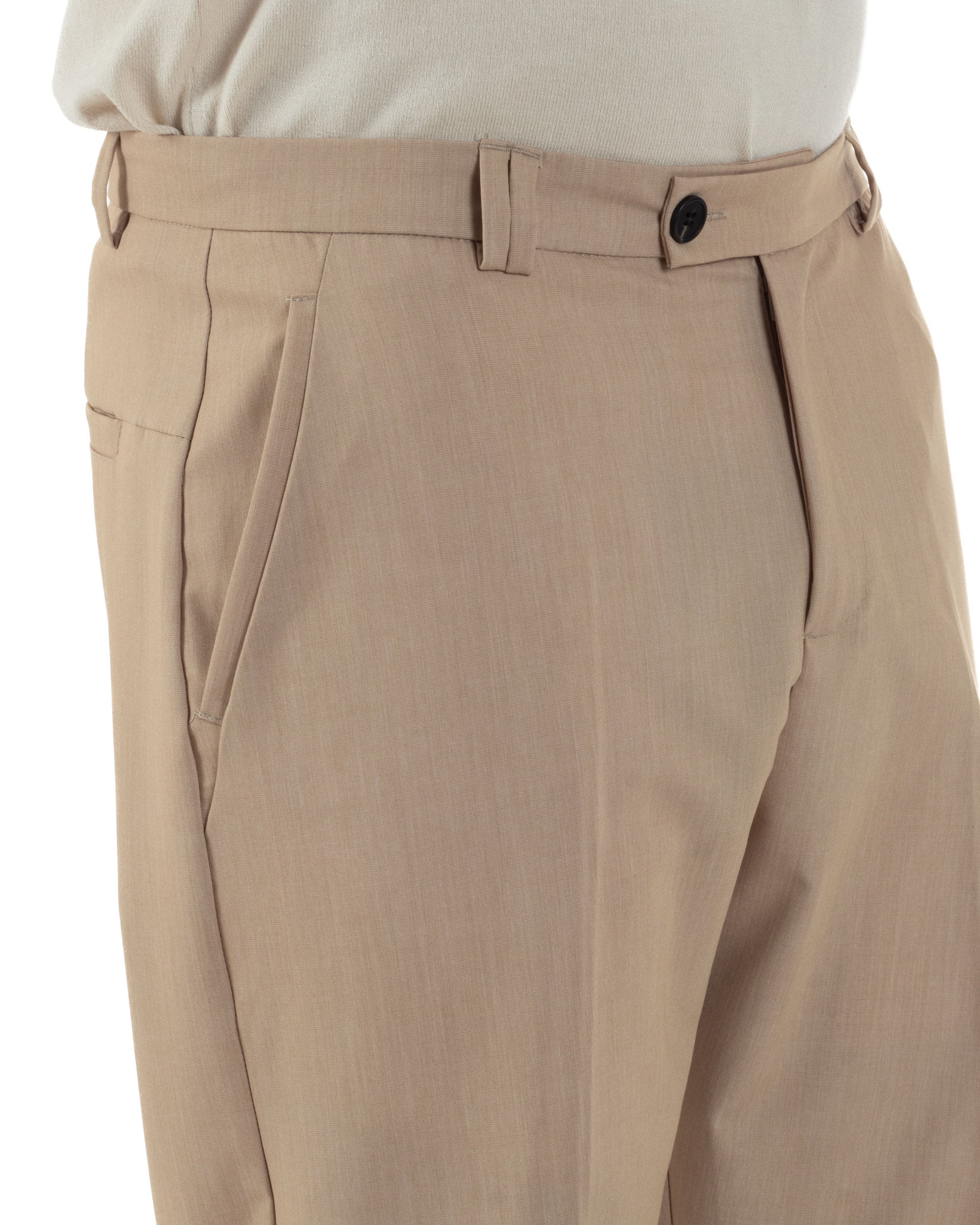 Pantaloni Uomo Viscosa Tasca America Abbottonatura Allungata Capri Sartoriale Camel GIOSAL-P6243A