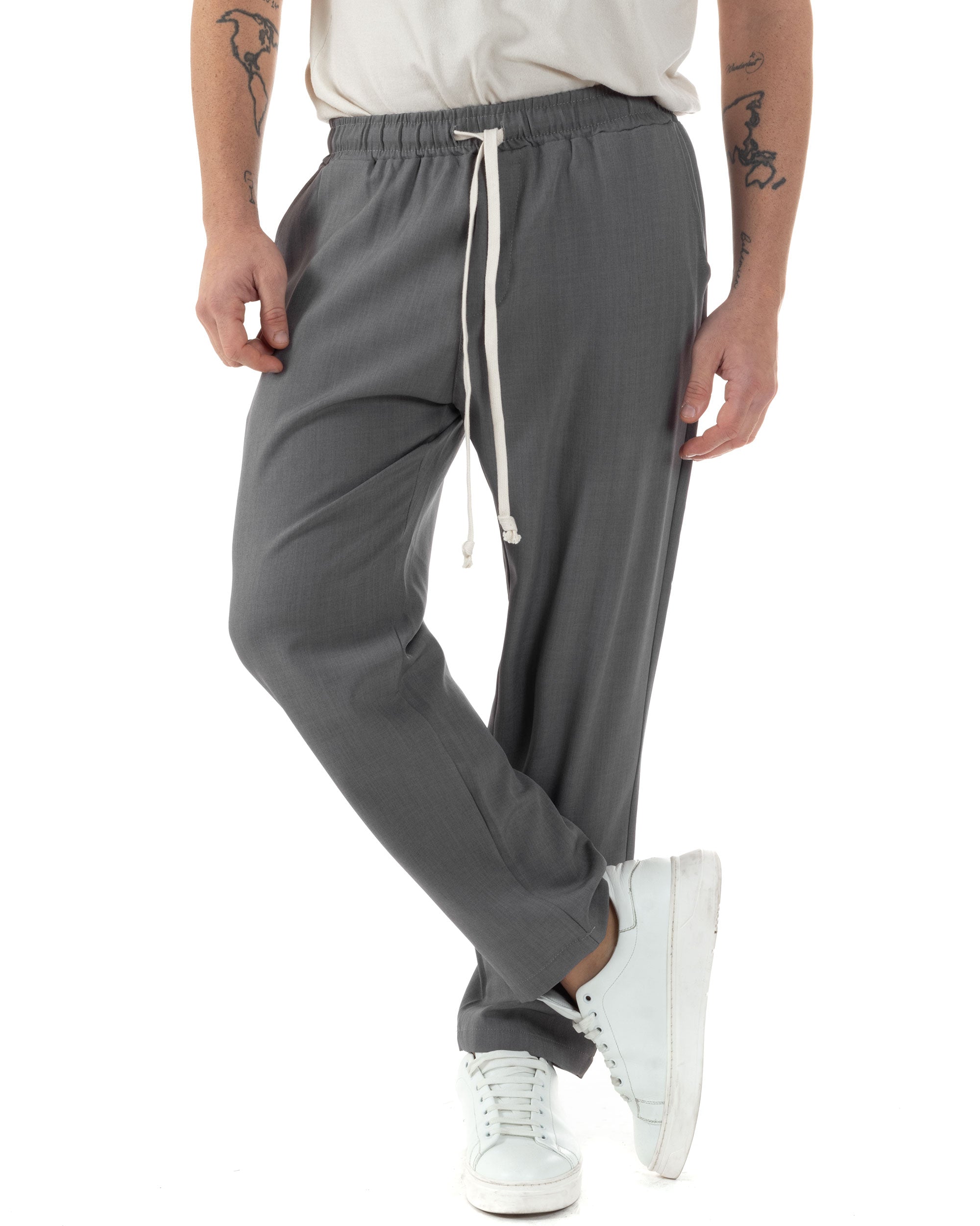 Pantaloni Uomo Pantalaccio Viscosa Morbido Regular Fit Coulisse Elastico Casual Tinta Unita Grigio GIOSAL-P6244A