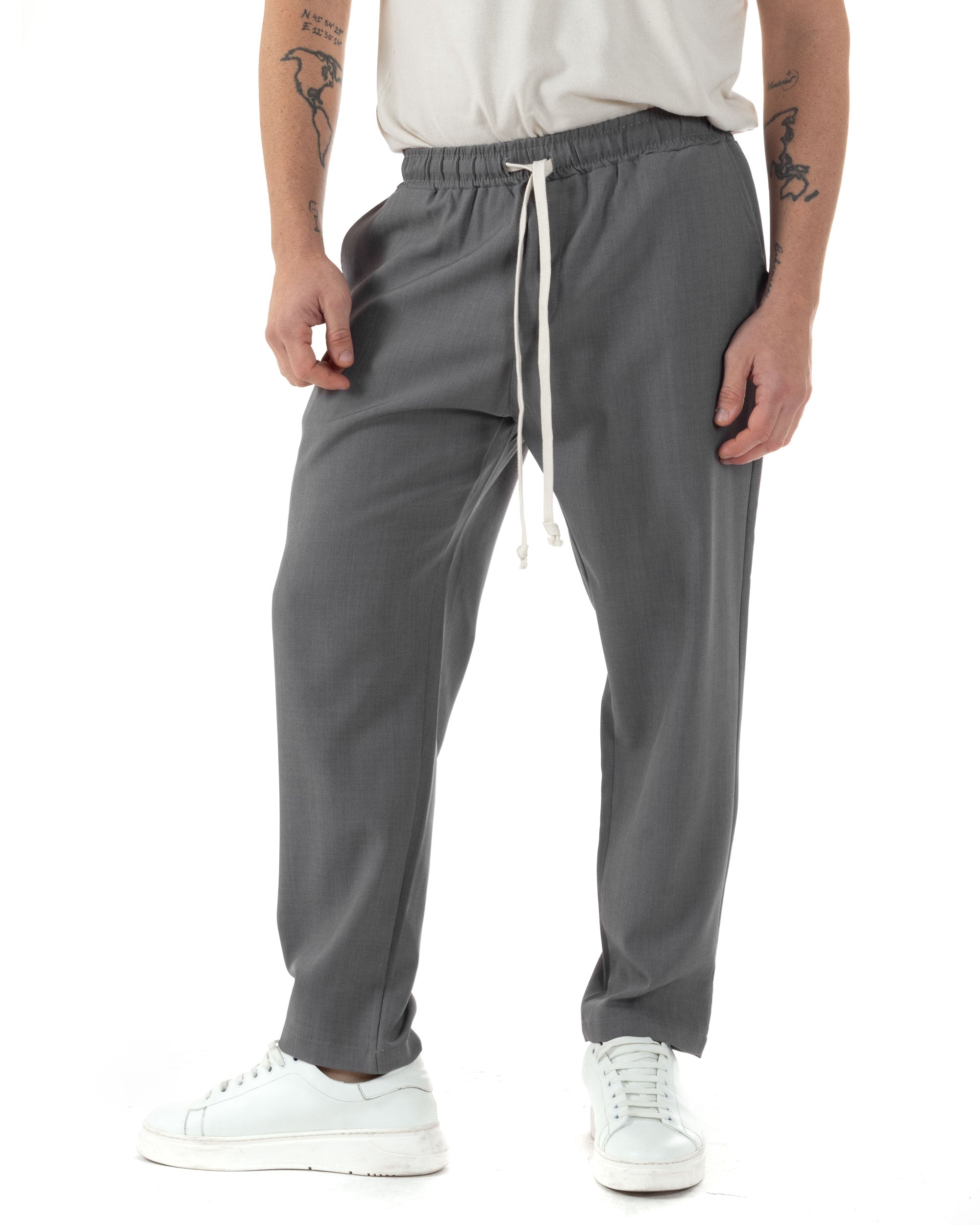 Pantaloni Uomo Pantalaccio Viscosa Morbido Regular Fit Coulisse Elastico Casual Tinta Unita Grigio GIOSAL-P6244A