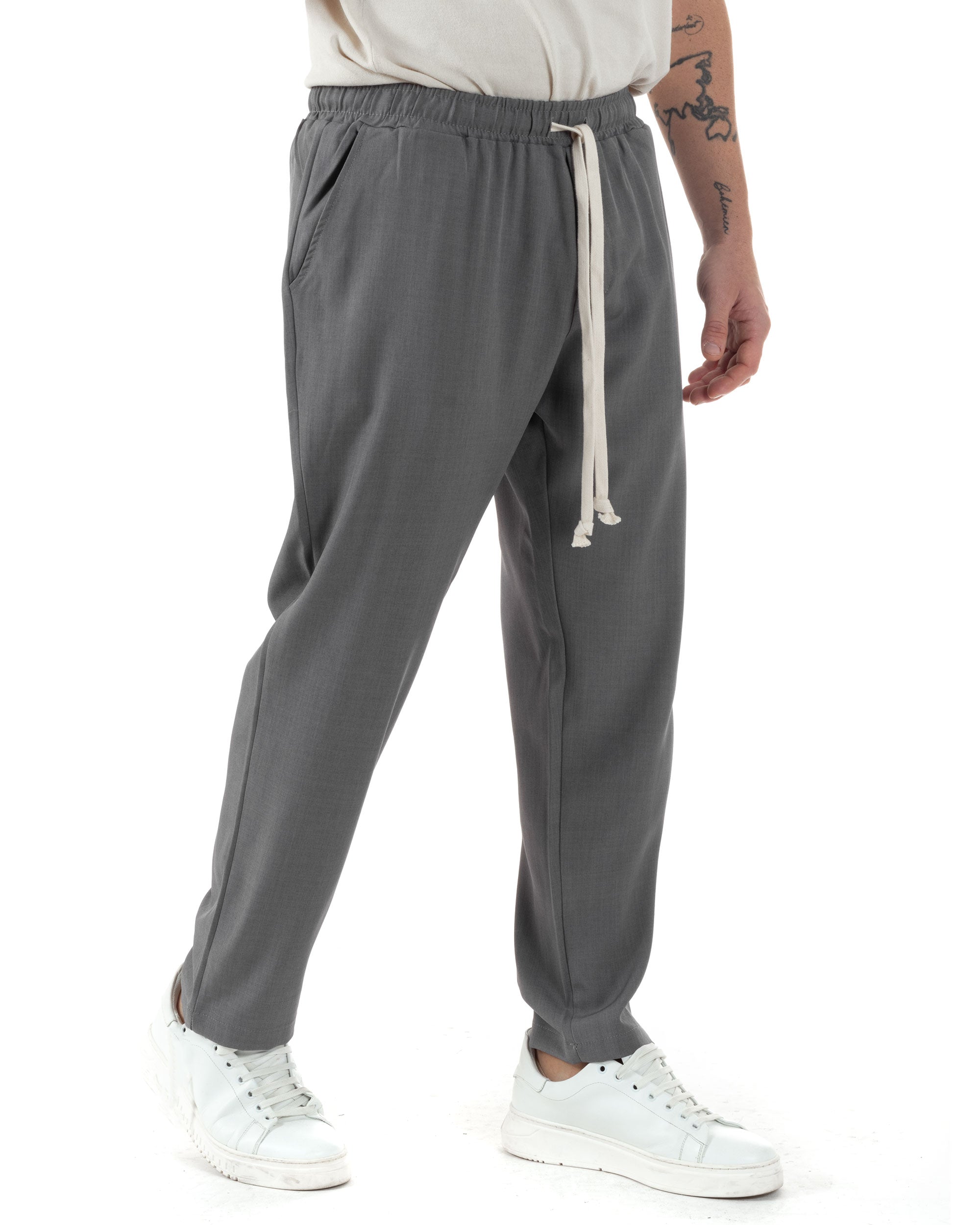 Pantaloni Uomo Pantalaccio Viscosa Morbido Regular Fit Coulisse Elastico Casual Tinta Unita Grigio GIOSAL-P6244A