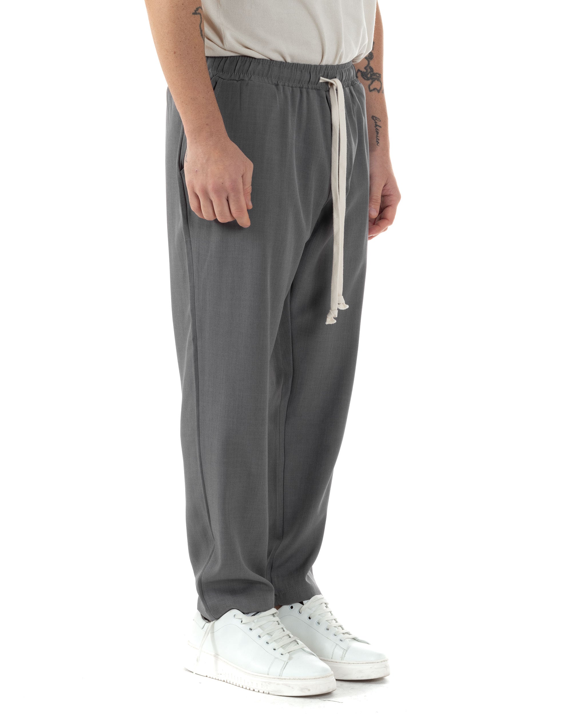 Pantaloni Uomo Pantalaccio Viscosa Morbido Regular Fit Coulisse Elastico Casual Tinta Unita Grigio GIOSAL-P6244A
