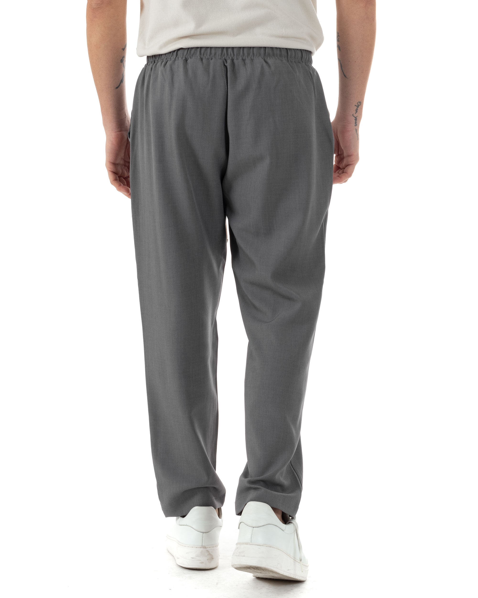 Pantaloni Uomo Pantalaccio Viscosa Morbido Regular Fit Coulisse Elastico Casual Tinta Unita Grigio GIOSAL-P6244A