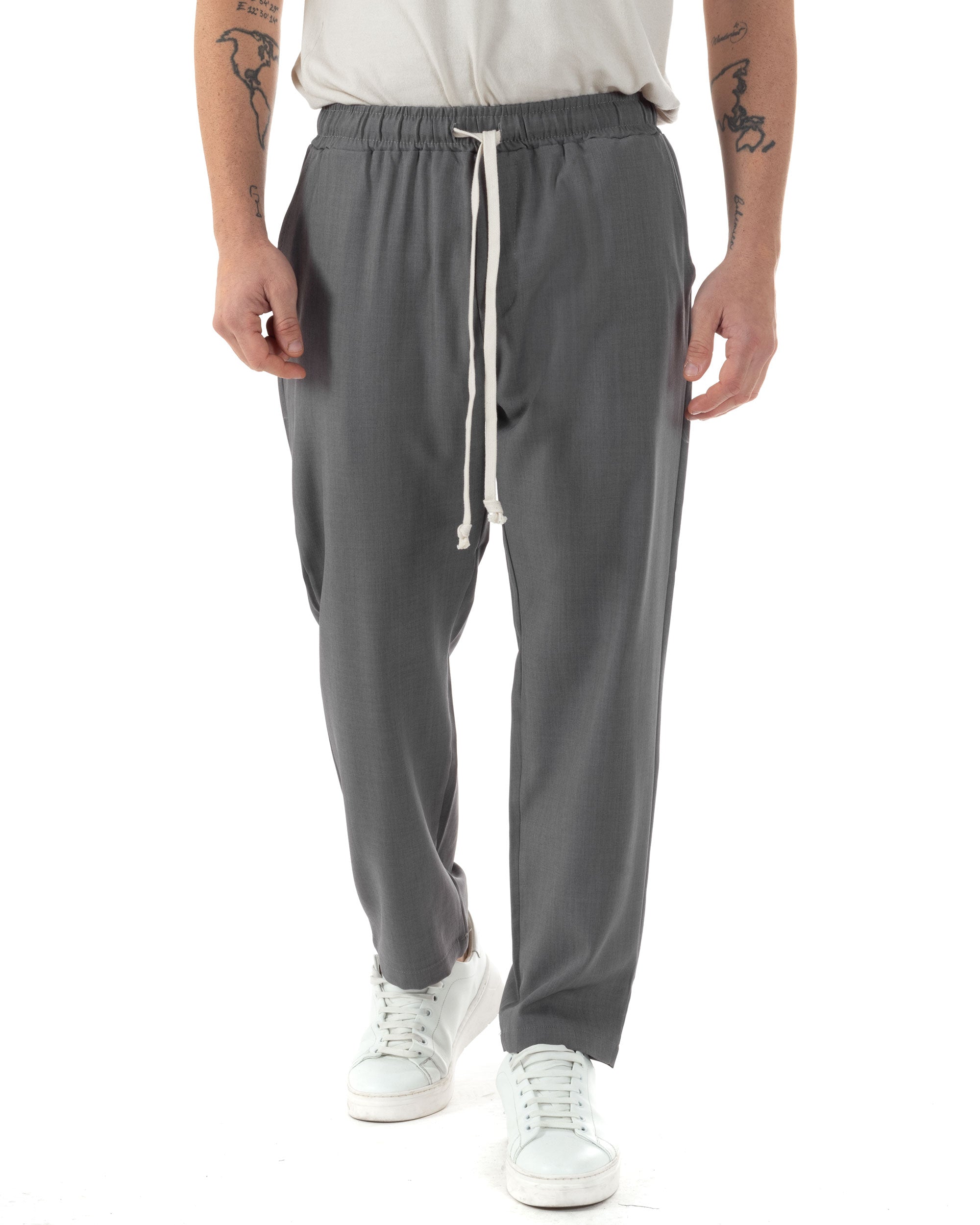 Pantaloni Uomo Pantalaccio Viscosa Morbido Regular Fit Coulisse Elastico Casual Tinta Unita Grigio GIOSAL-P6244A